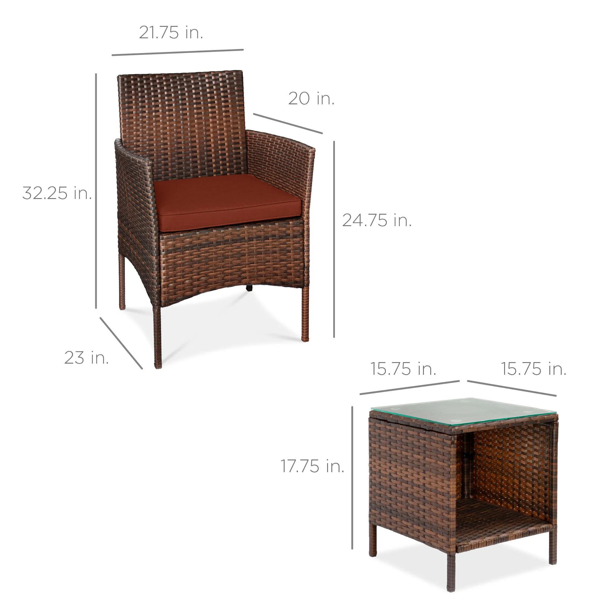 3-Piece Outdoor Patio Wicker Bistro Set w/ Side Storage Table - Image 7