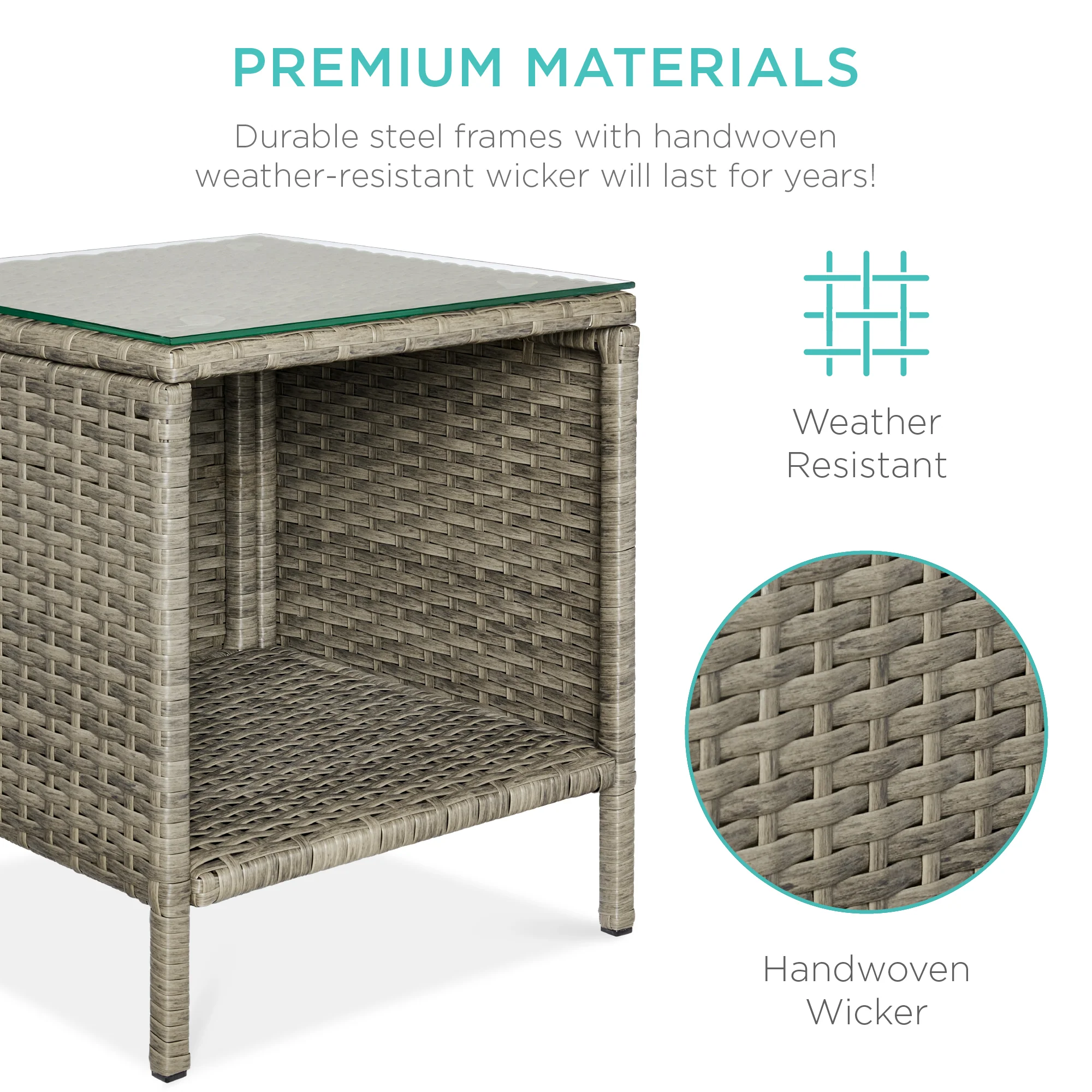 3-Piece Outdoor Patio Wicker Bistro Set w/ Side Storage Table - Image 75