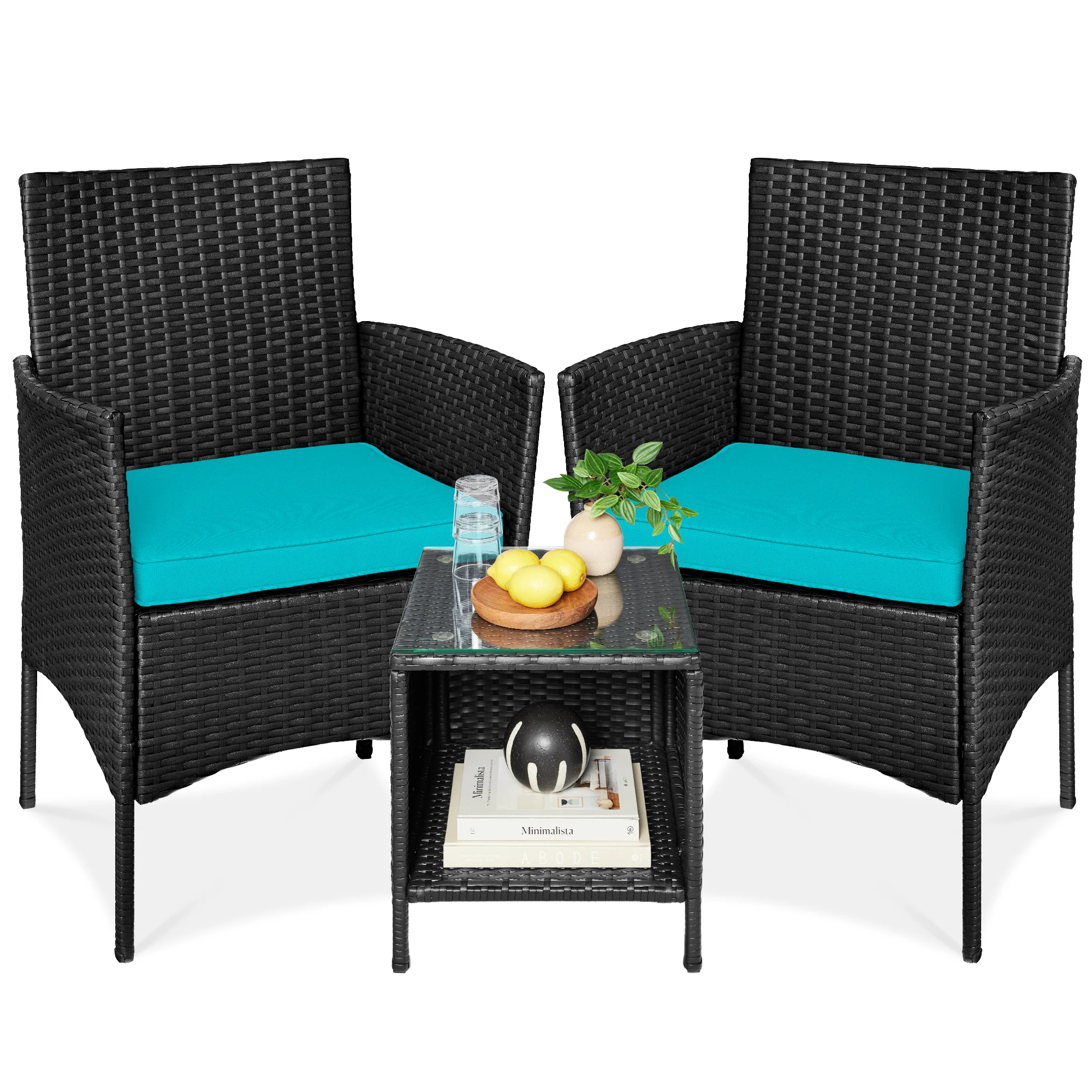 3-Piece Outdoor Patio Wicker Bistro Set w/ Side Storage Table - Image 8