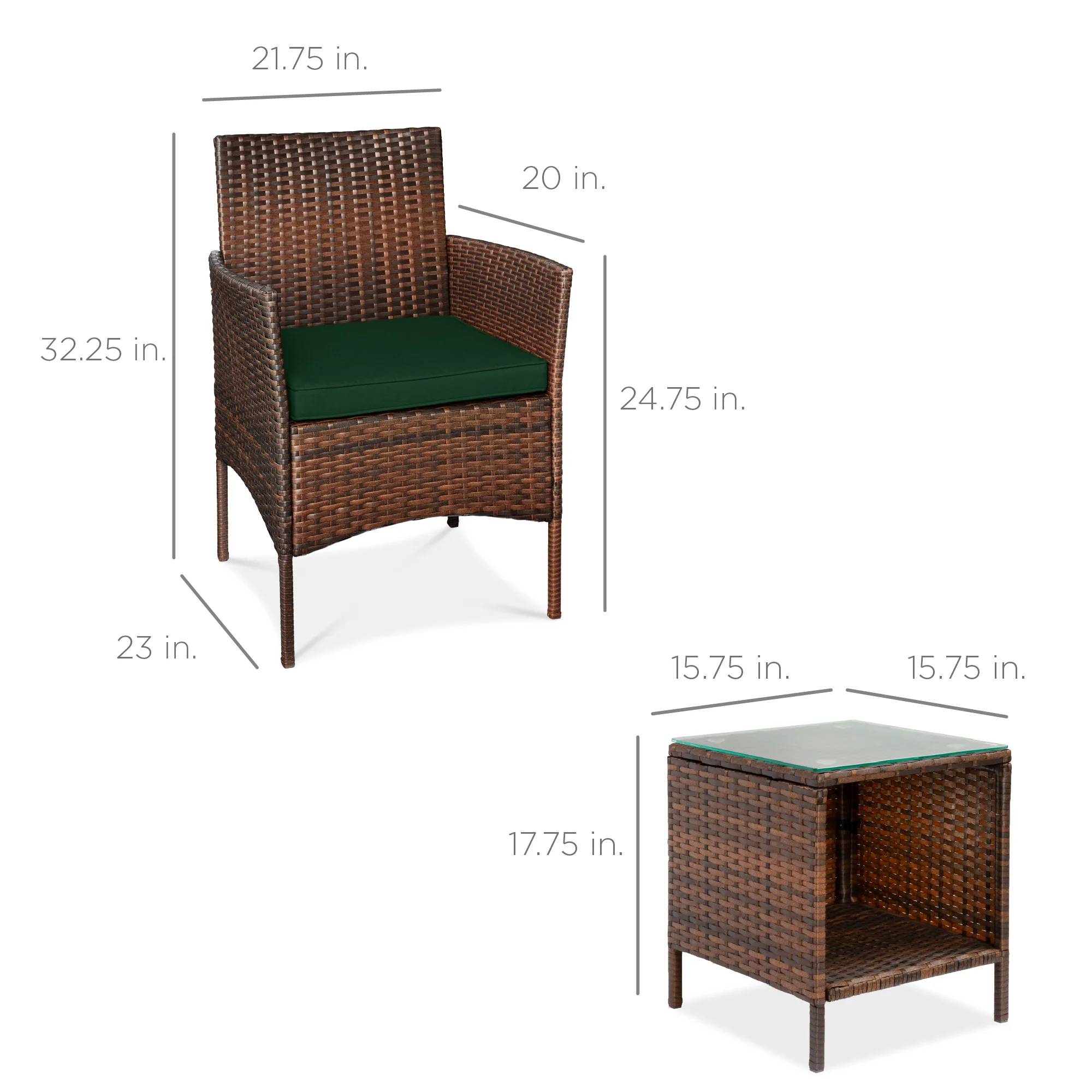 3-Piece Outdoor Patio Wicker Bistro Set w/ Side Storage Table - Image 84