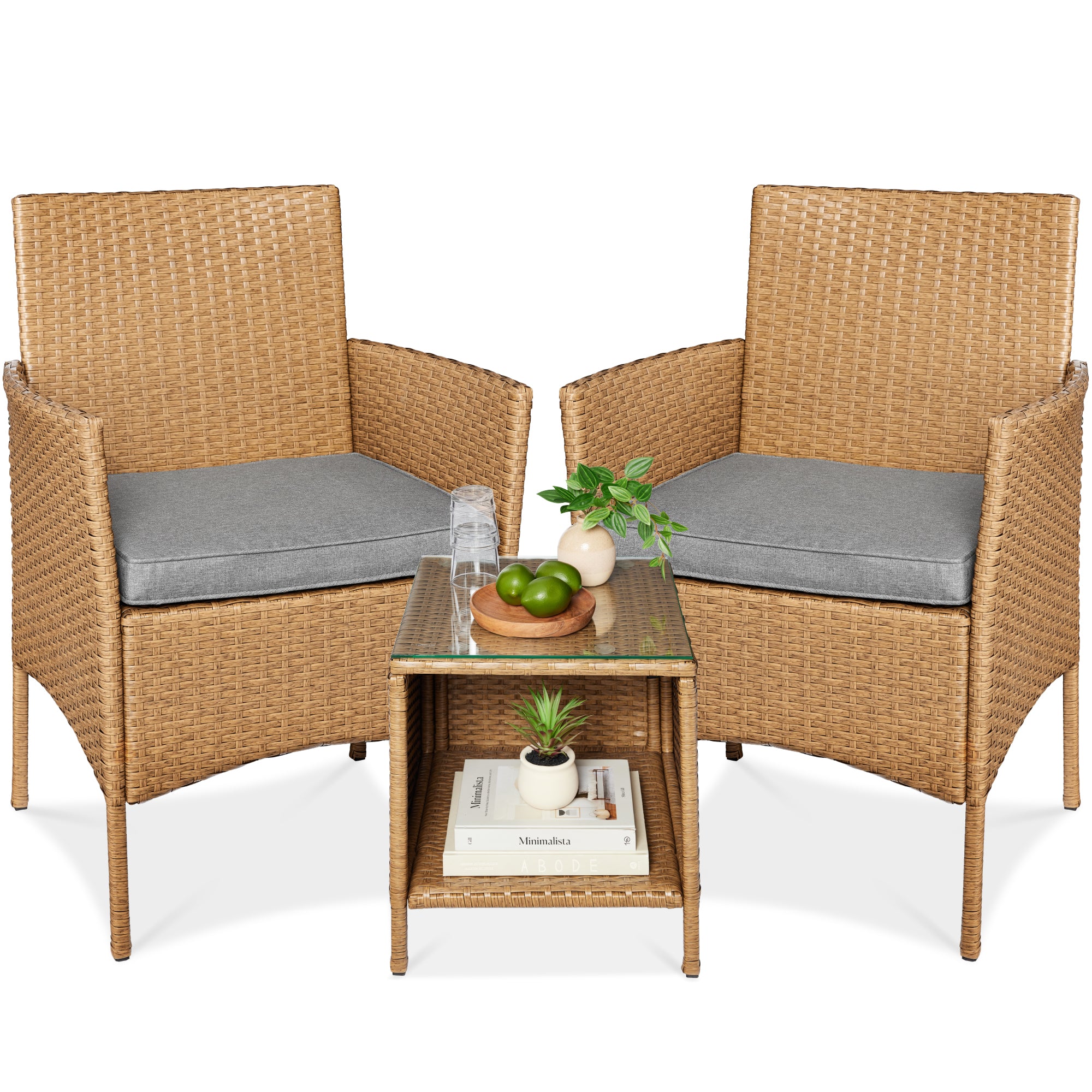 3-Piece Outdoor Patio Wicker Bistro Set w/ Side Storage Table - Image 85