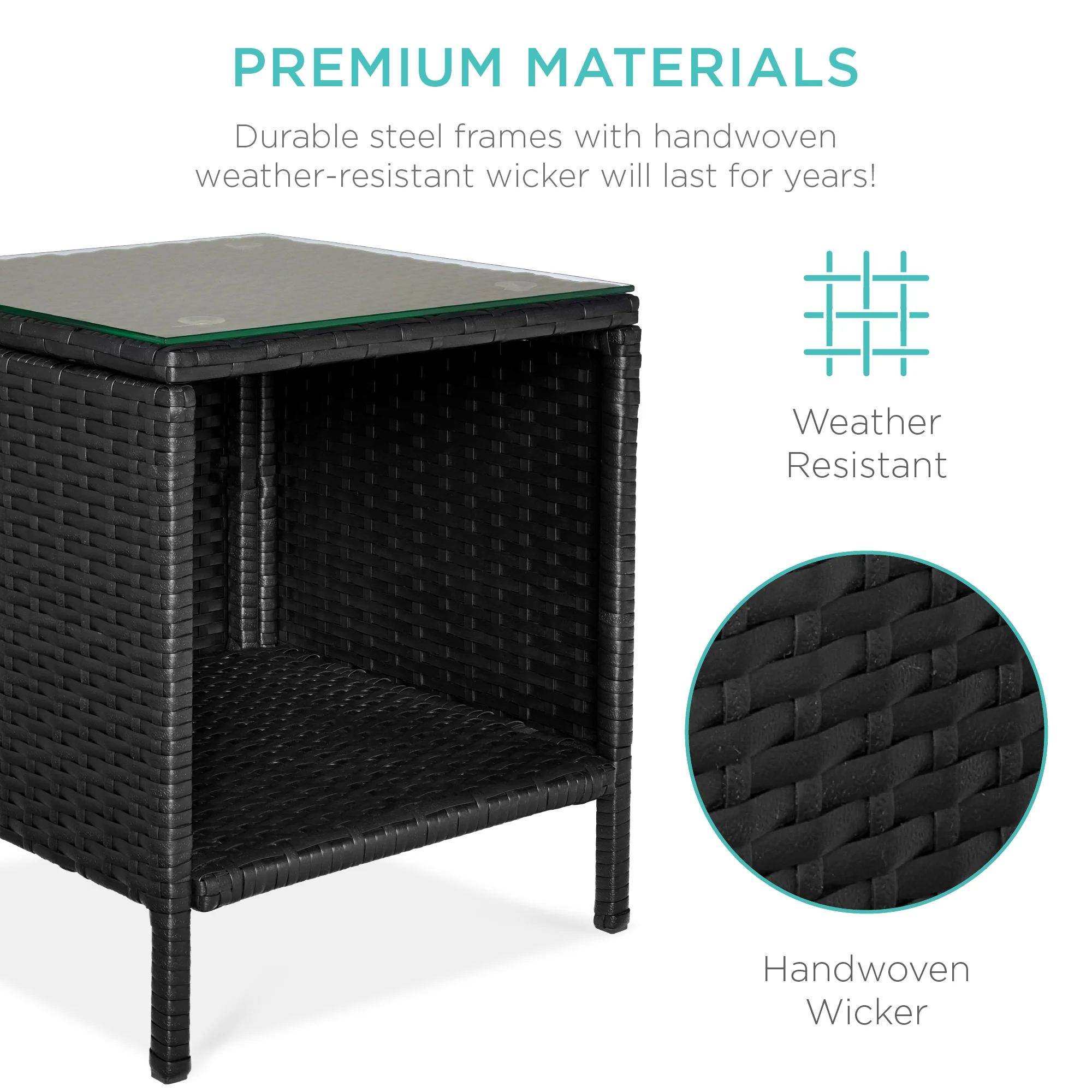 3-Piece Outdoor Patio Wicker Bistro Set w/ Side Storage Table - Image 96