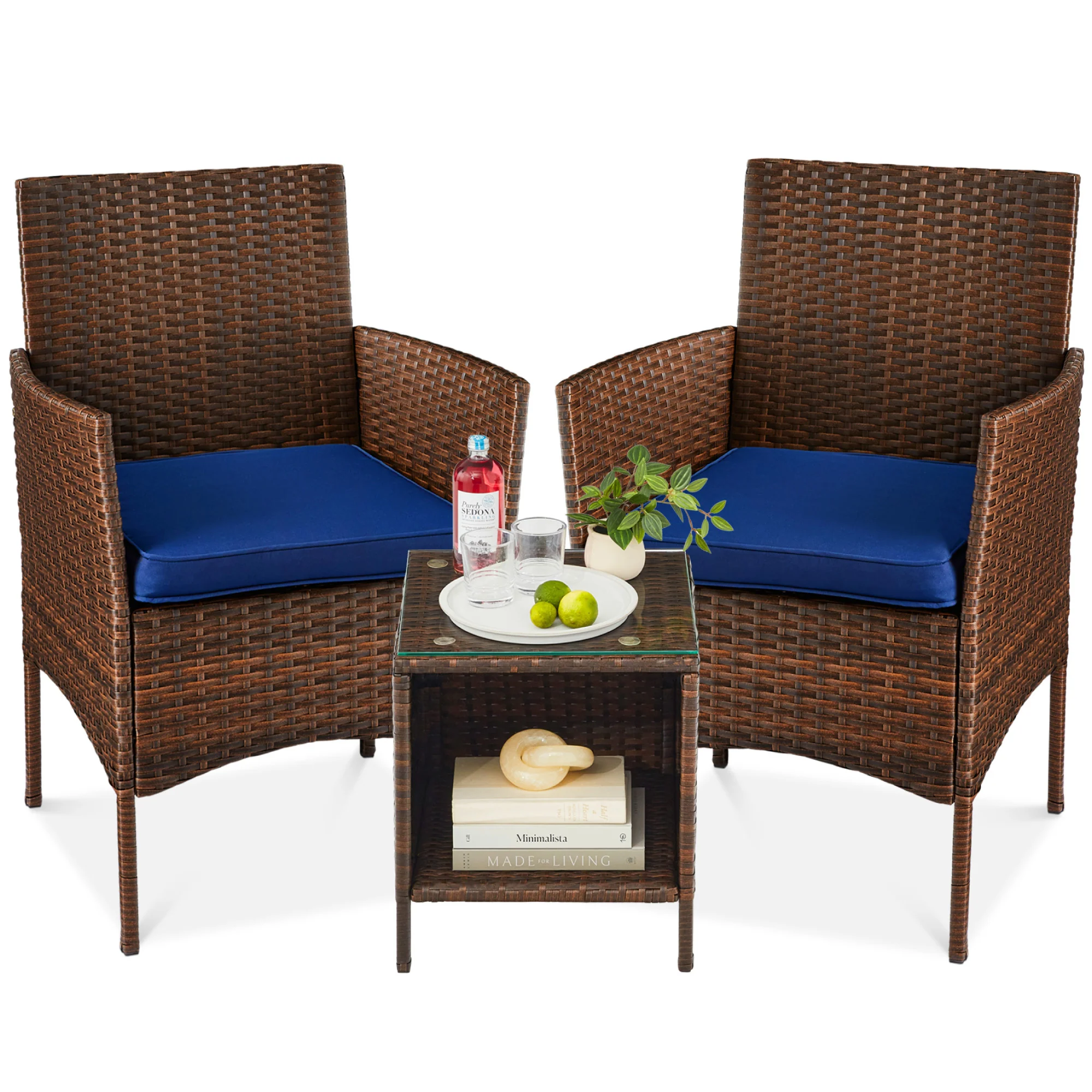 3-Piece Outdoor Patio Wicker Bistro Set w/ Side Storage Table - Image 99