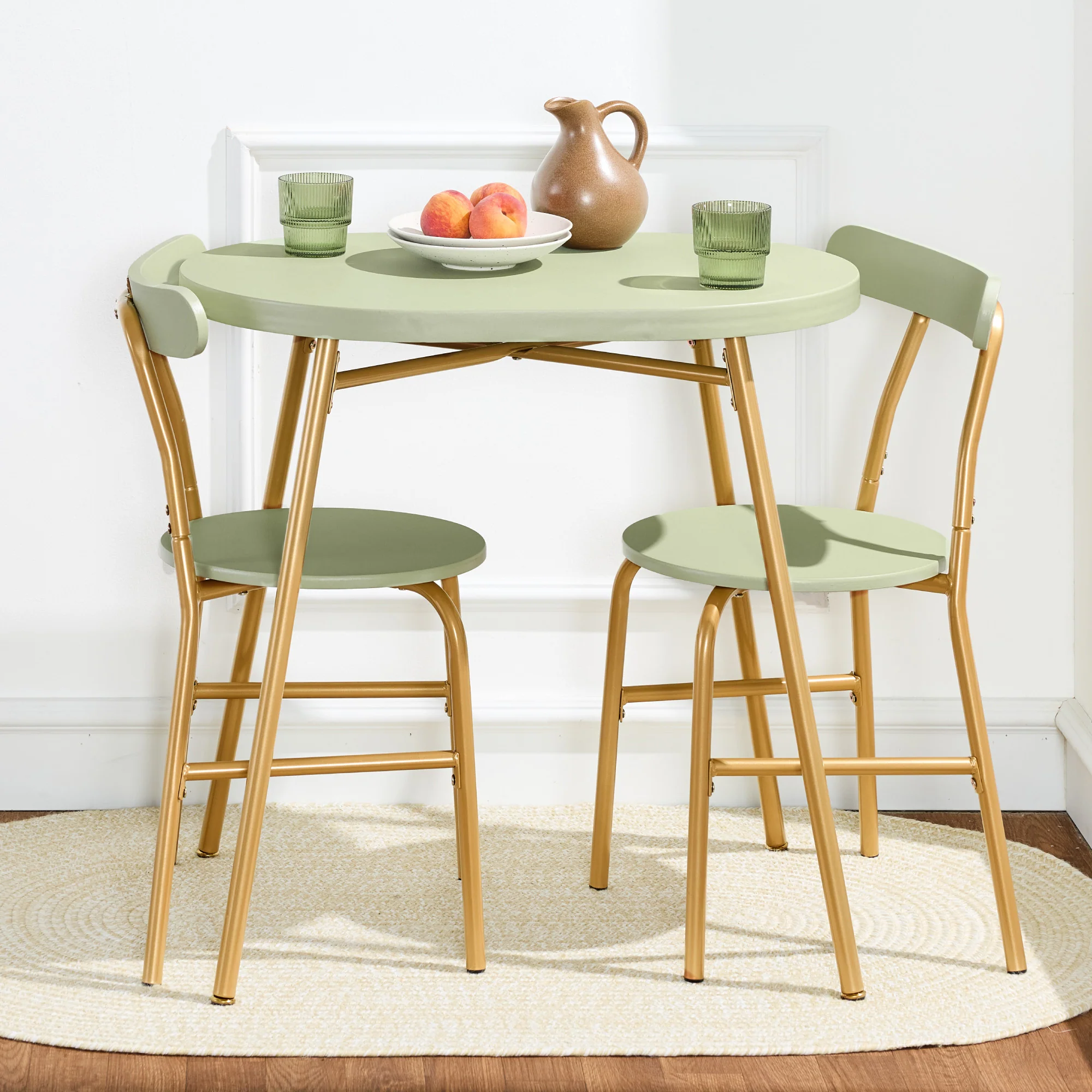 3-Piece Oval Dining Table Set, Small Kitchen Set w/ 2 Chairs - Image 4