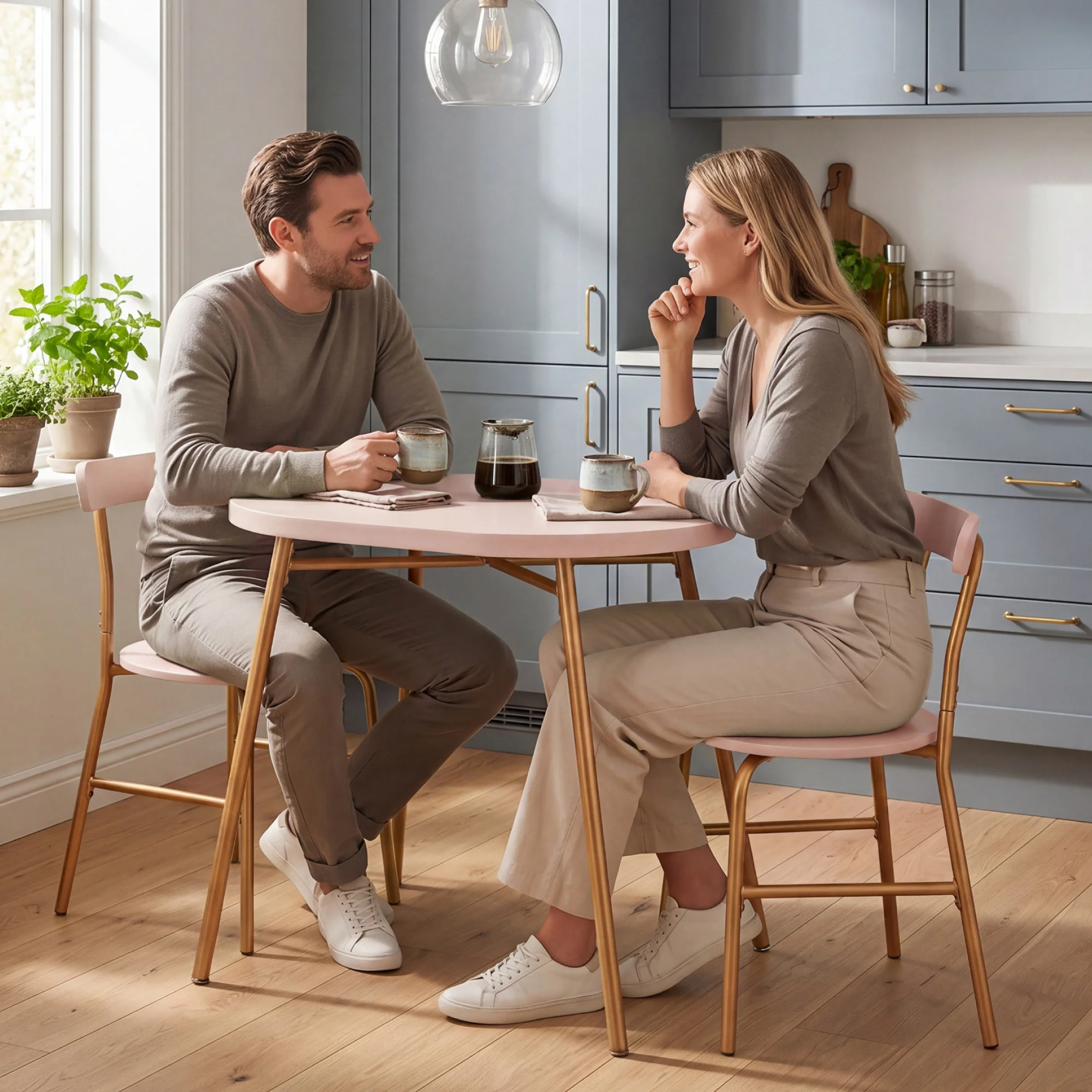 3-Piece Oval Dining Table Set, Small Kitchen Set w/ 2 Chairs - Image 9
