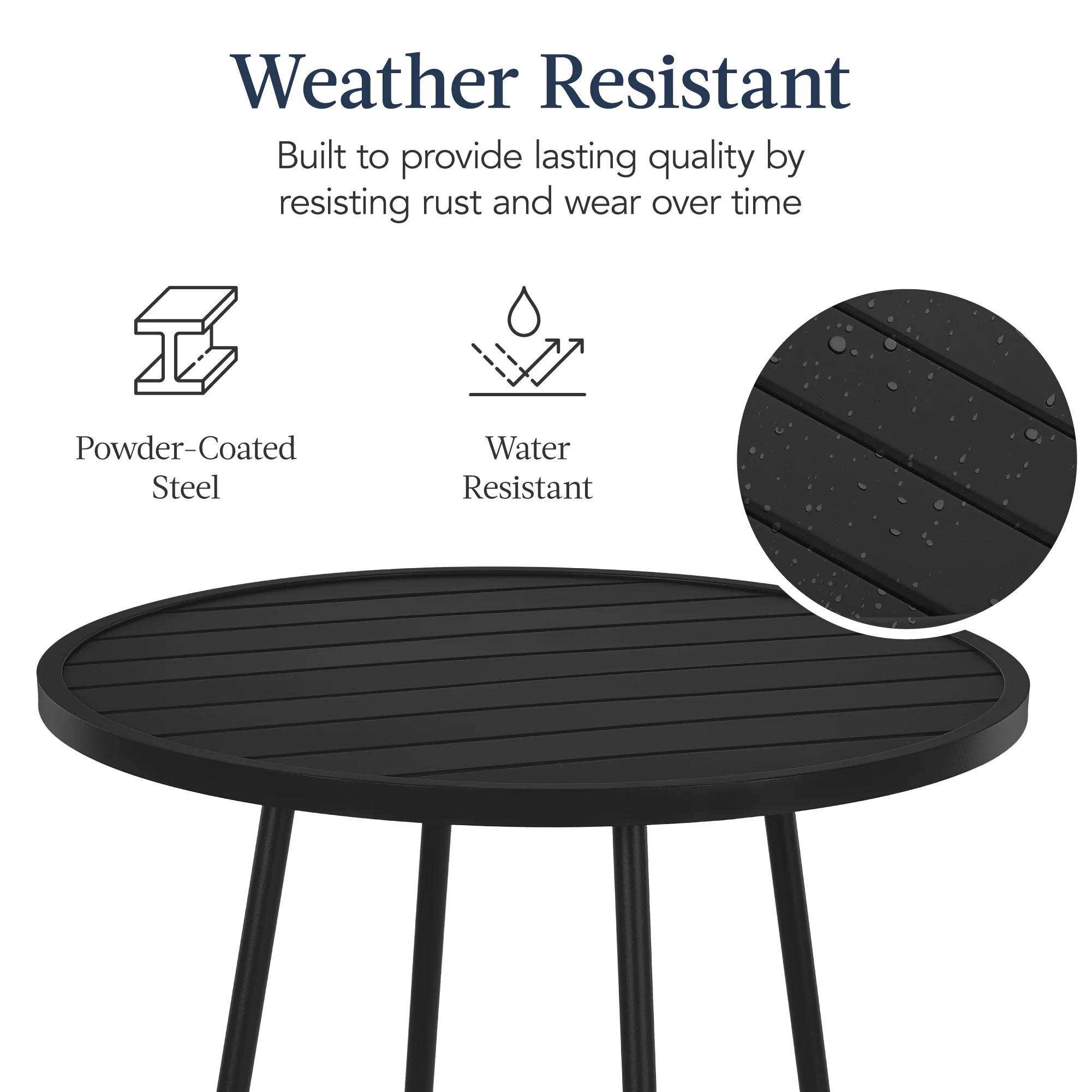 3-Piece Patio Bar Height Bistro Set w/ Backless Stools, Slatted Design - Image 7