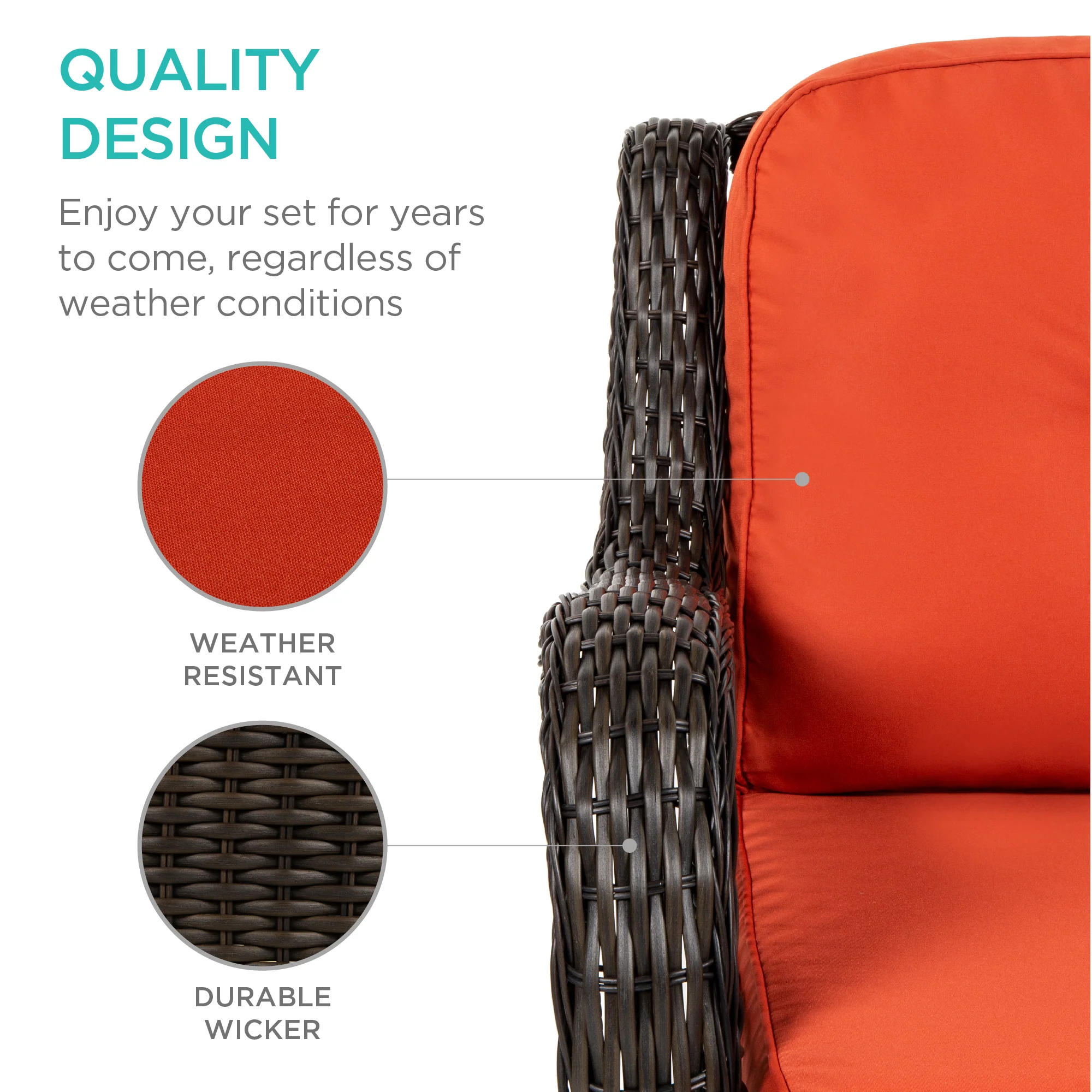 3-Piece Patio Wicker Bistro Furniture Set w/ 2 Swivel Rocking Chairs, Table - Image 12