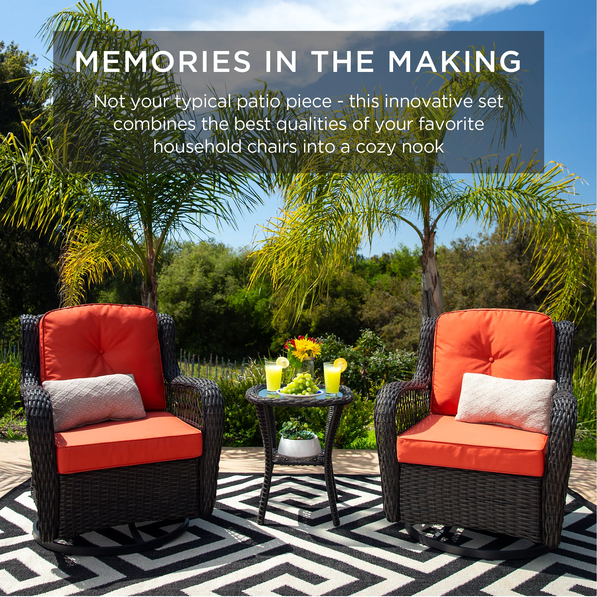 3-Piece Patio Wicker Bistro Furniture Set w/ 2 Swivel Rocking Chairs, Table - Image 13