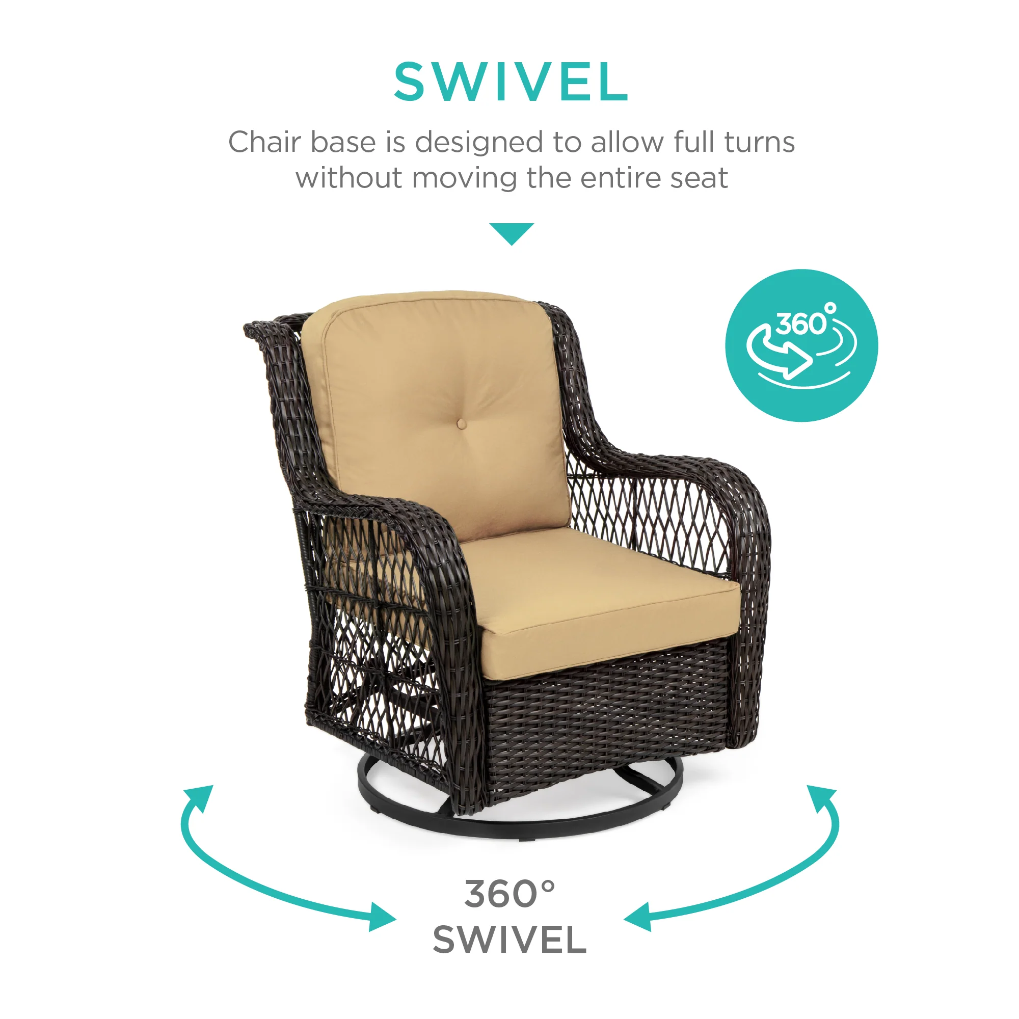 3-Piece Patio Wicker Bistro Furniture Set w/ 2 Swivel Rocking Chairs, Table - Image 16