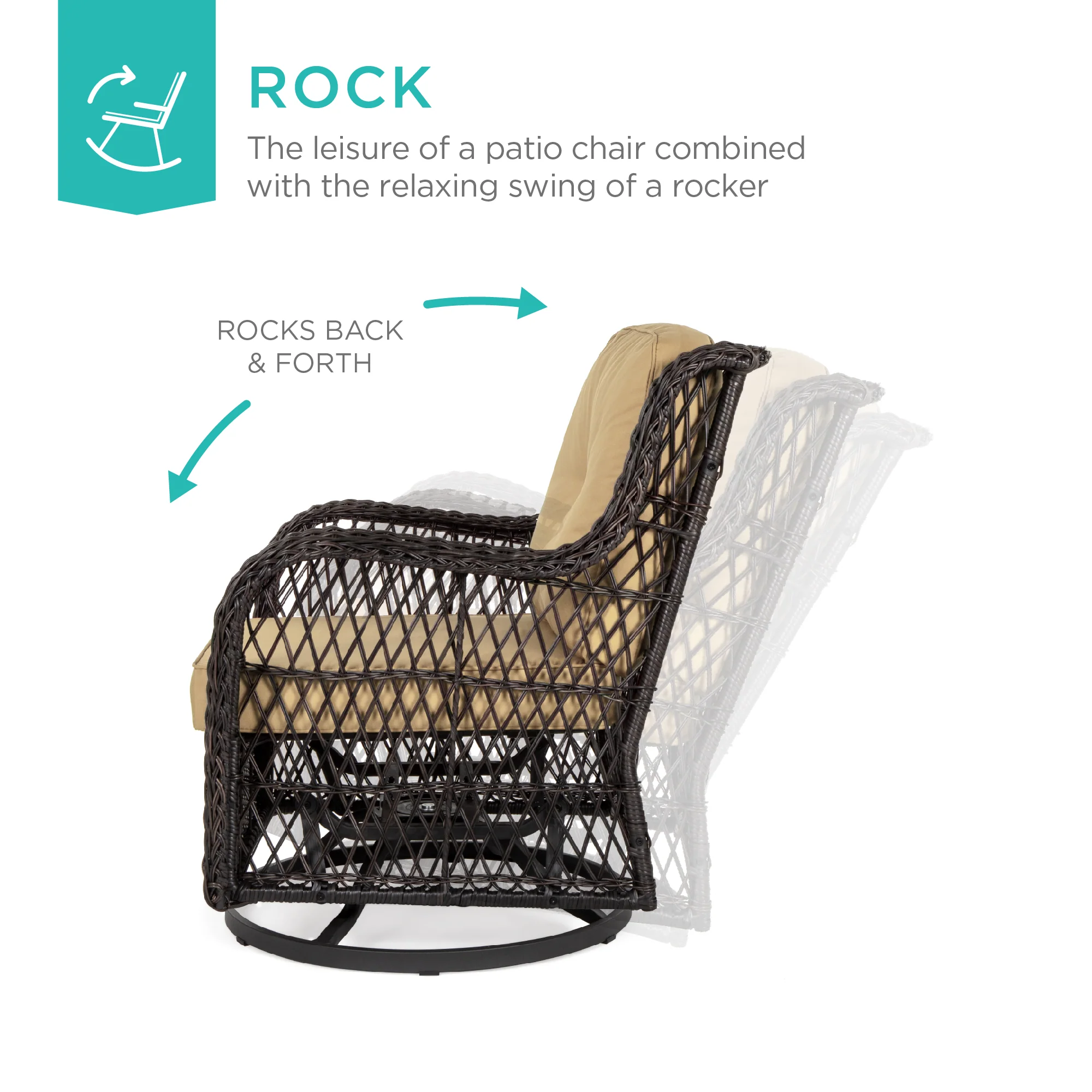 3-Piece Patio Wicker Bistro Furniture Set w/ 2 Swivel Rocking Chairs, Table - Image 17