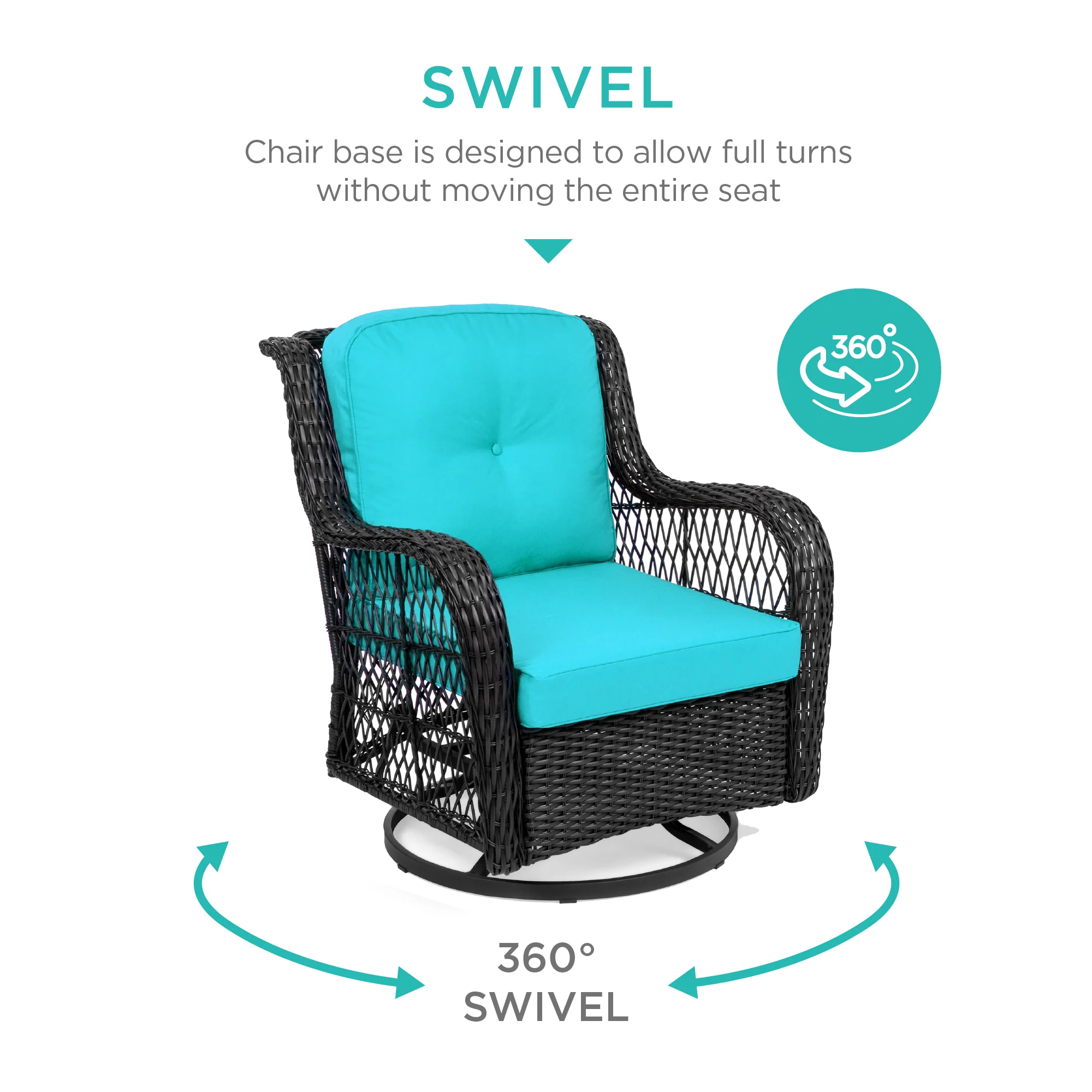 3-Piece Patio Wicker Bistro Furniture Set w/ 2 Swivel Rocking Chairs, Table - Image 23