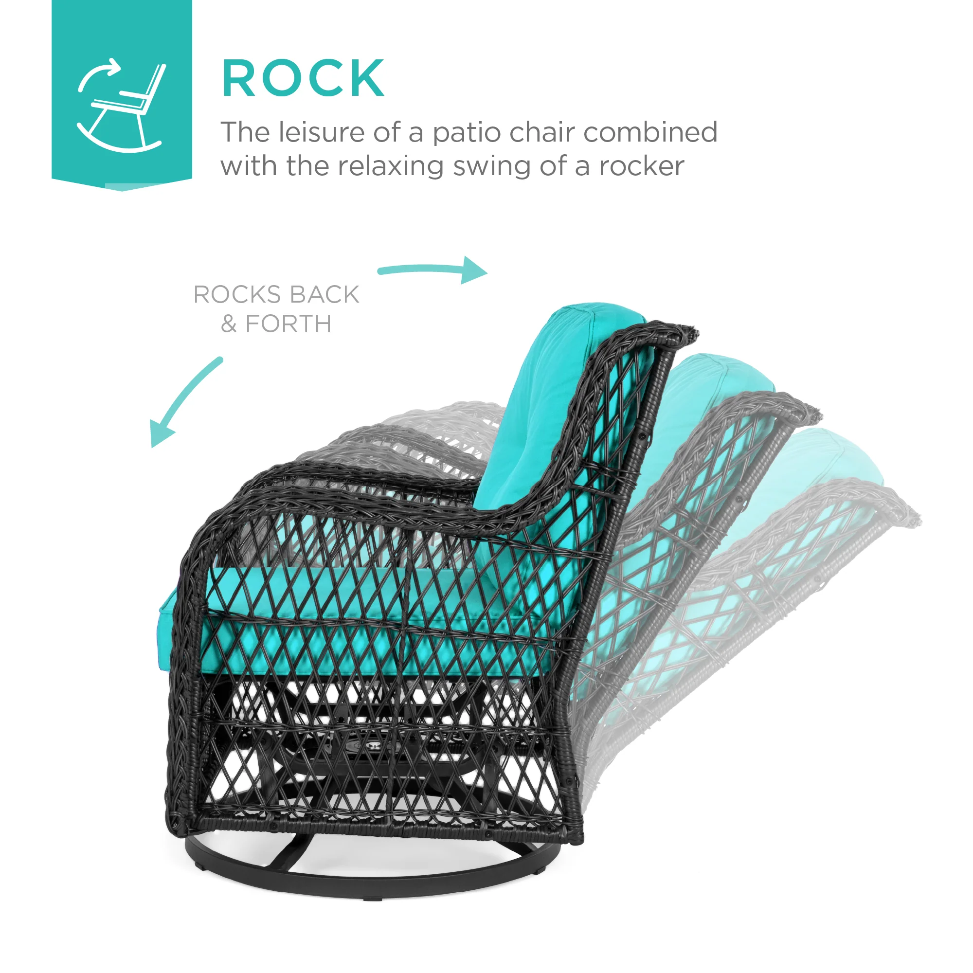3-Piece Patio Wicker Bistro Furniture Set w/ 2 Swivel Rocking Chairs, Table - Image 24