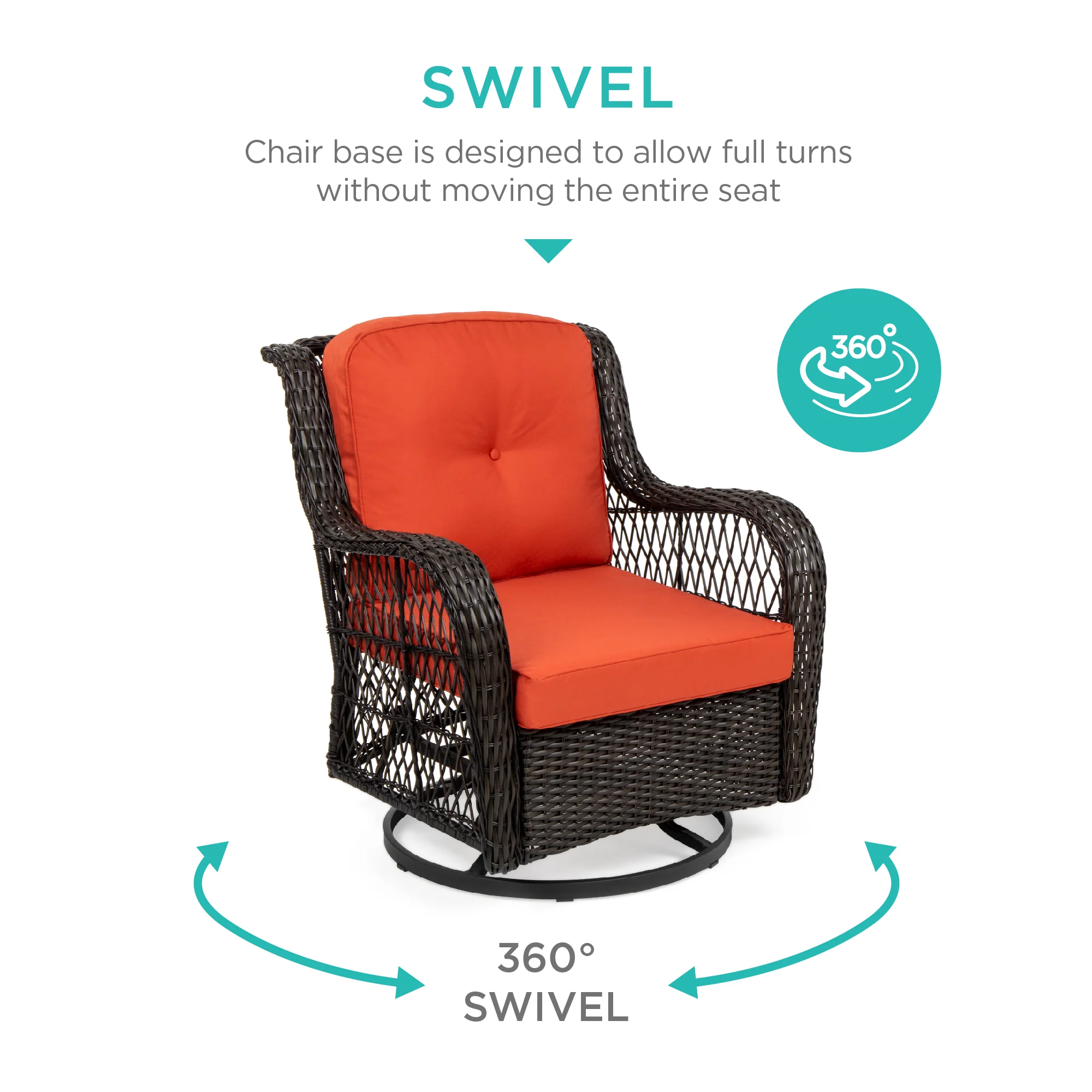 3-Piece Patio Wicker Bistro Furniture Set w/ 2 Swivel Rocking Chairs, Table - Image 9