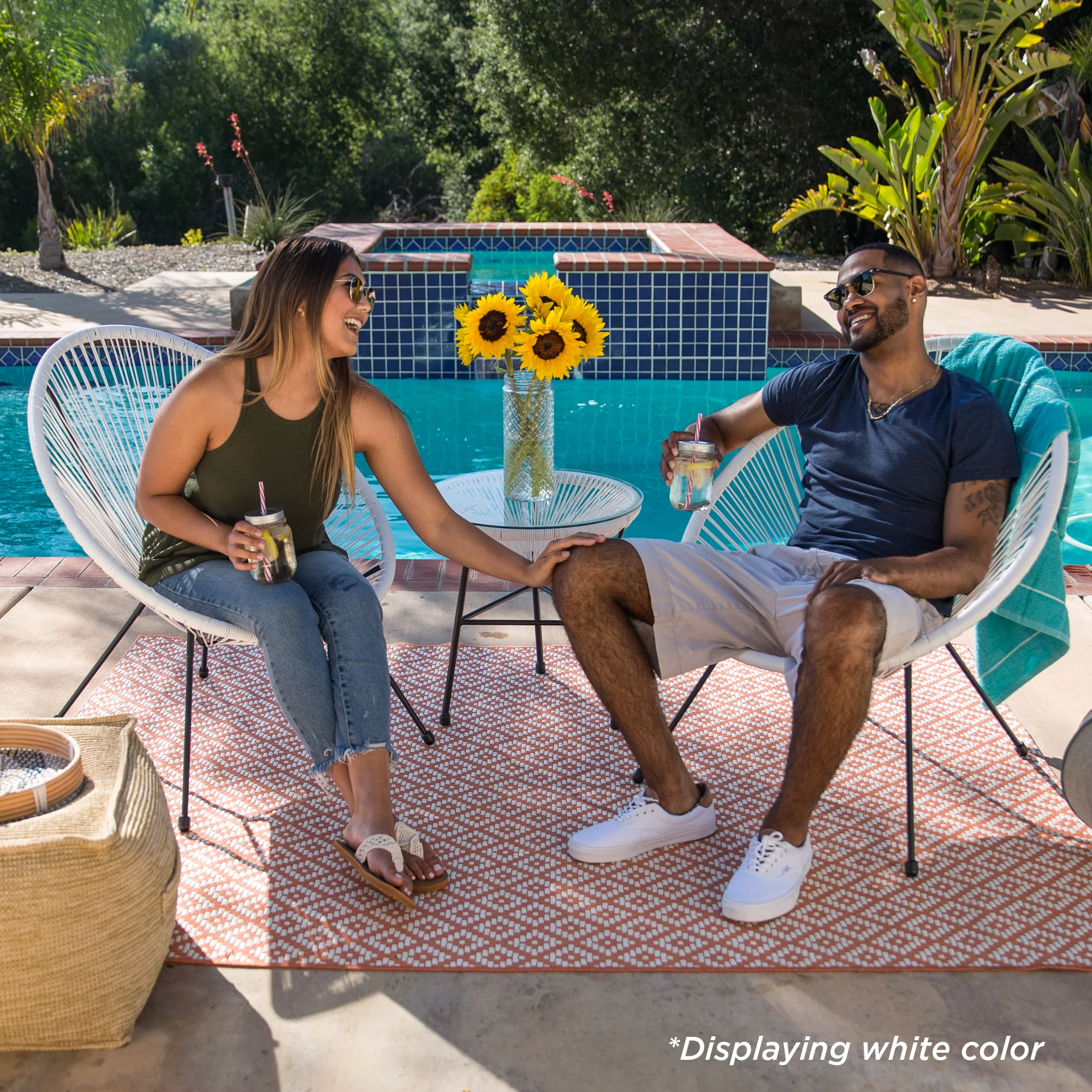 3-Piece All-Weather Patio Acapulco Bistro Set w/ Rope, Glass Top Table - Image 10