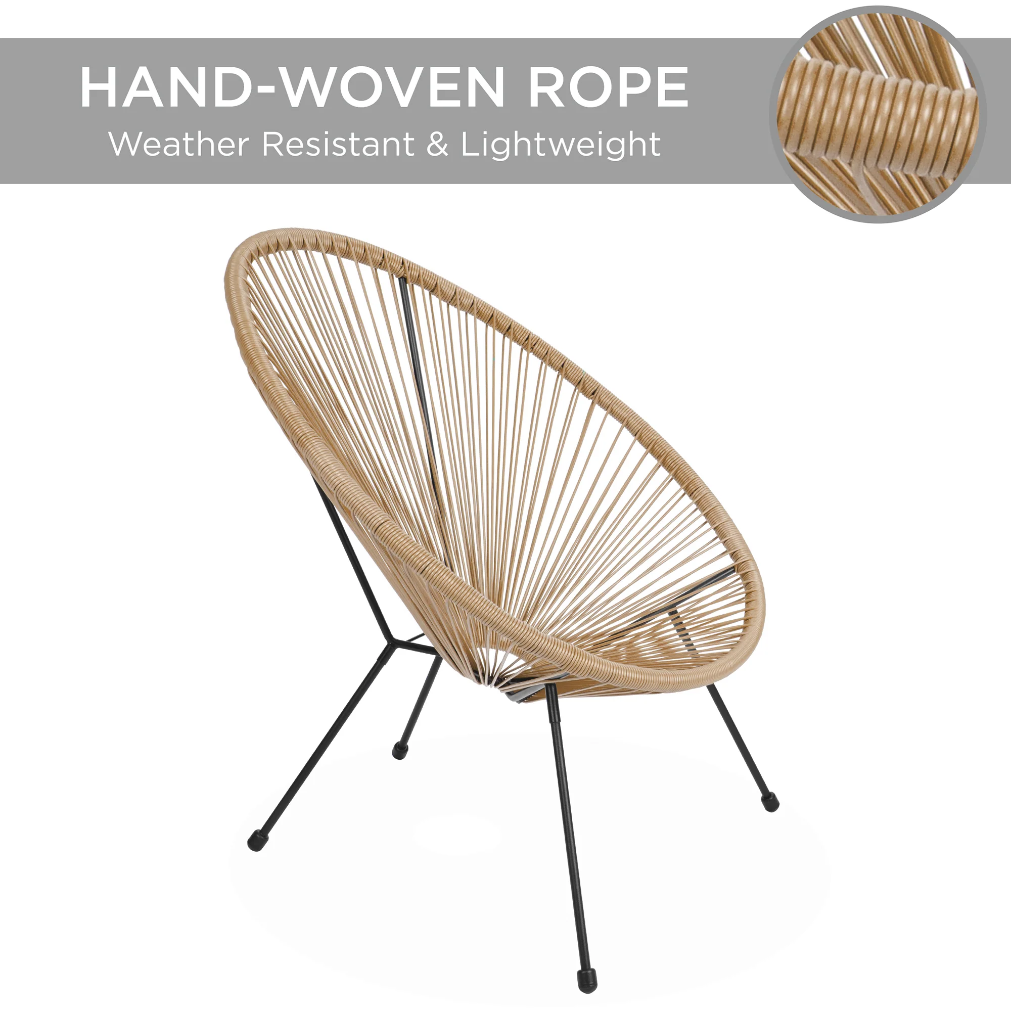 3-Piece All-Weather Patio Acapulco Bistro Set w/ Rope, Glass Top Table - Image 11