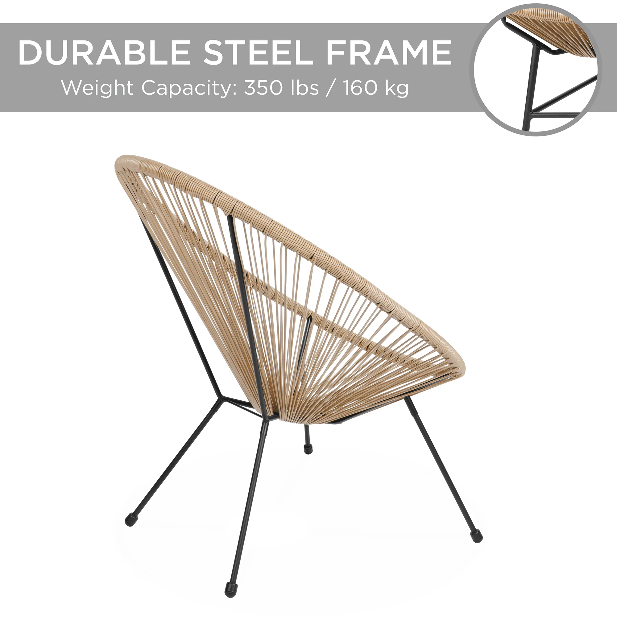 3-Piece All-Weather Patio Acapulco Bistro Set w/ Rope, Glass Top Table - Image 13