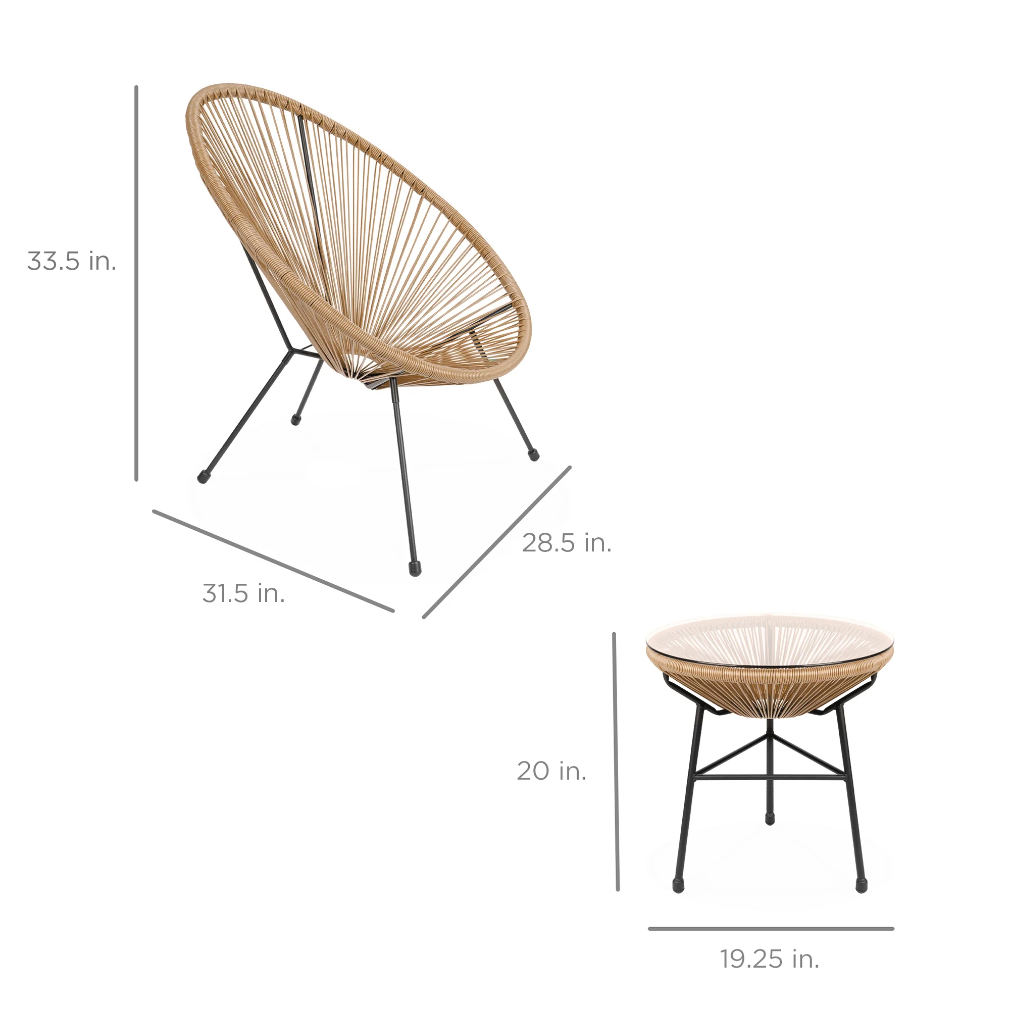 3-Piece All-Weather Patio Acapulco Bistro Set w/ Rope, Glass Top Table - Image 14