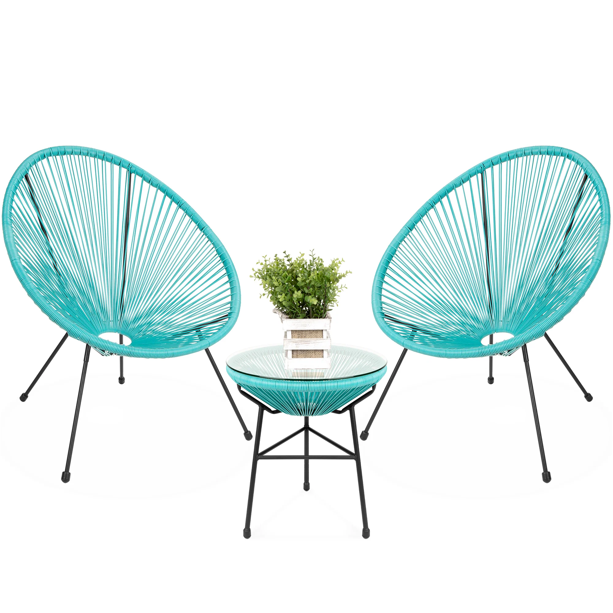 3-Piece All-Weather Patio Acapulco Bistro Set w/ Rope, Glass Top Table - Image 15