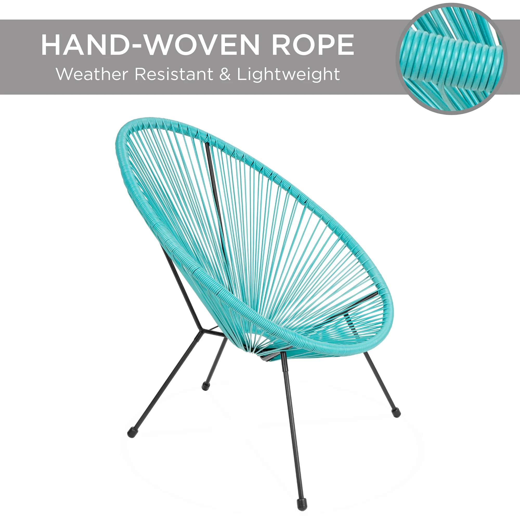 3-Piece All-Weather Patio Acapulco Bistro Set w/ Rope, Glass Top Table - Image 18