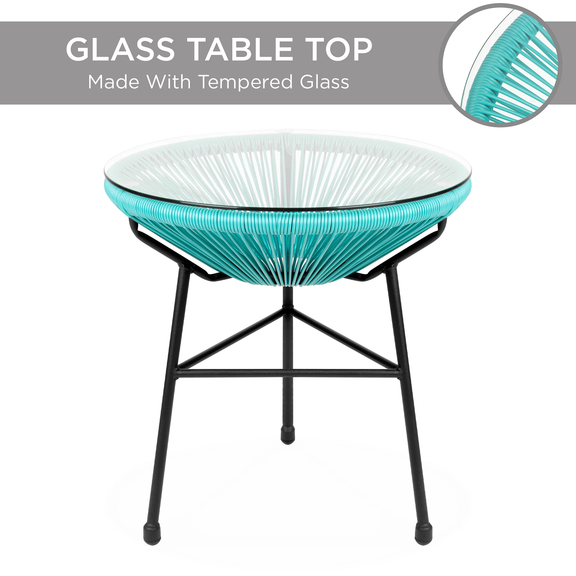 3-Piece All-Weather Patio Acapulco Bistro Set w/ Rope, Glass Top Table - Image 19