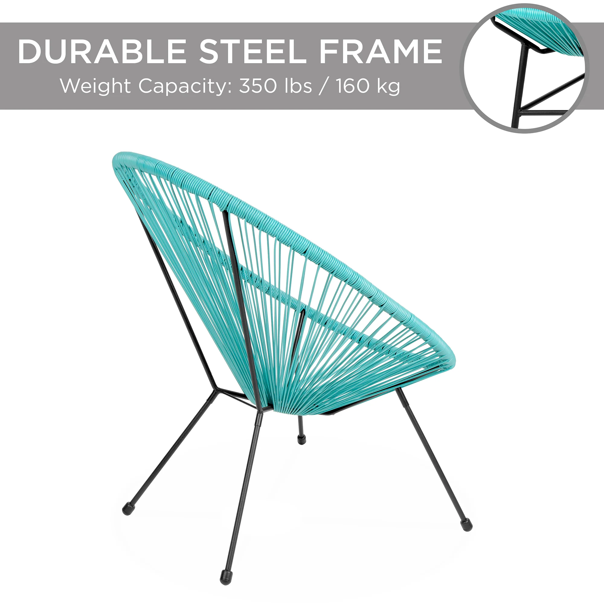 3-Piece All-Weather Patio Acapulco Bistro Set w/ Rope, Glass Top Table - Image 20