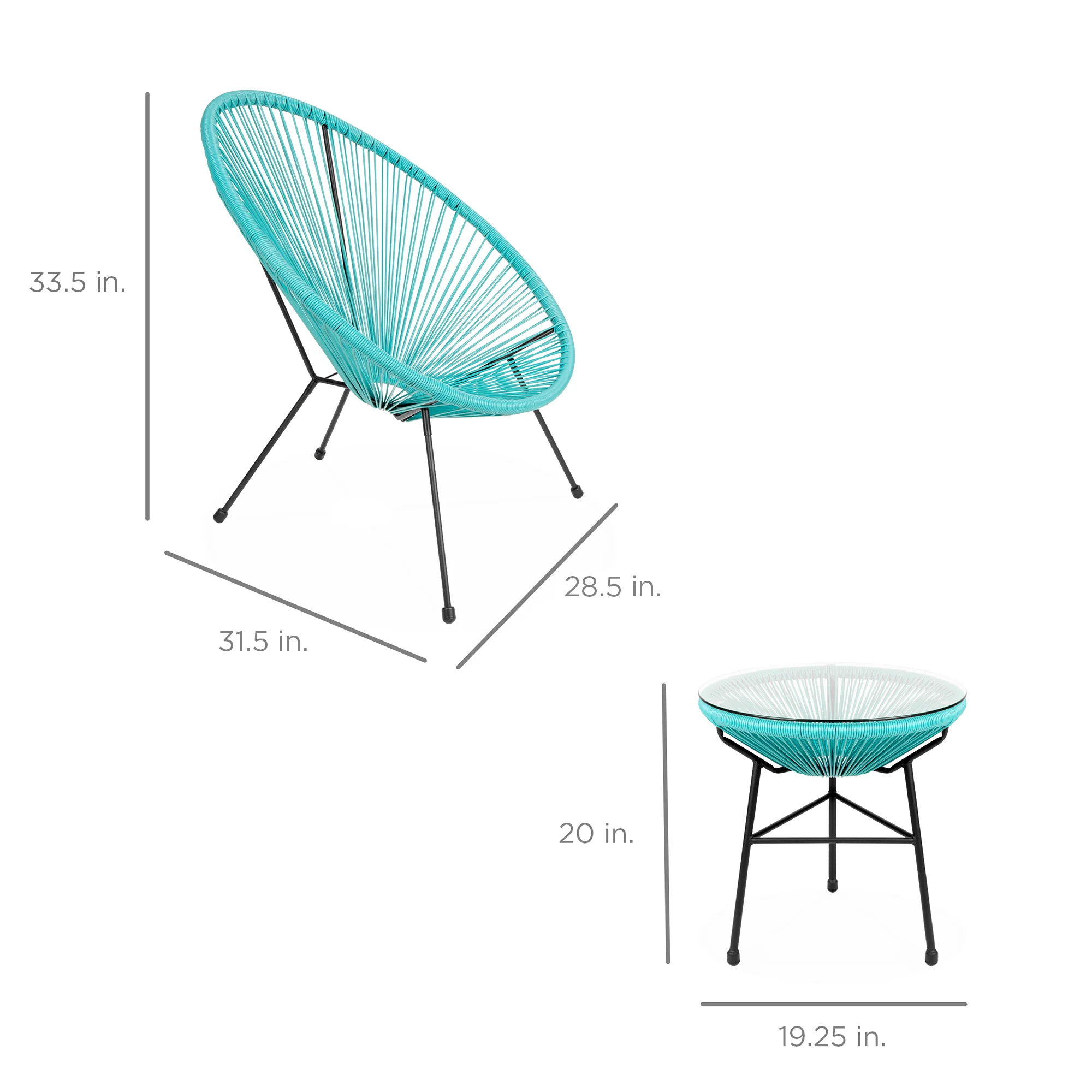 3-Piece All-Weather Patio Acapulco Bistro Set w/ Rope, Glass Top Table - Image 21