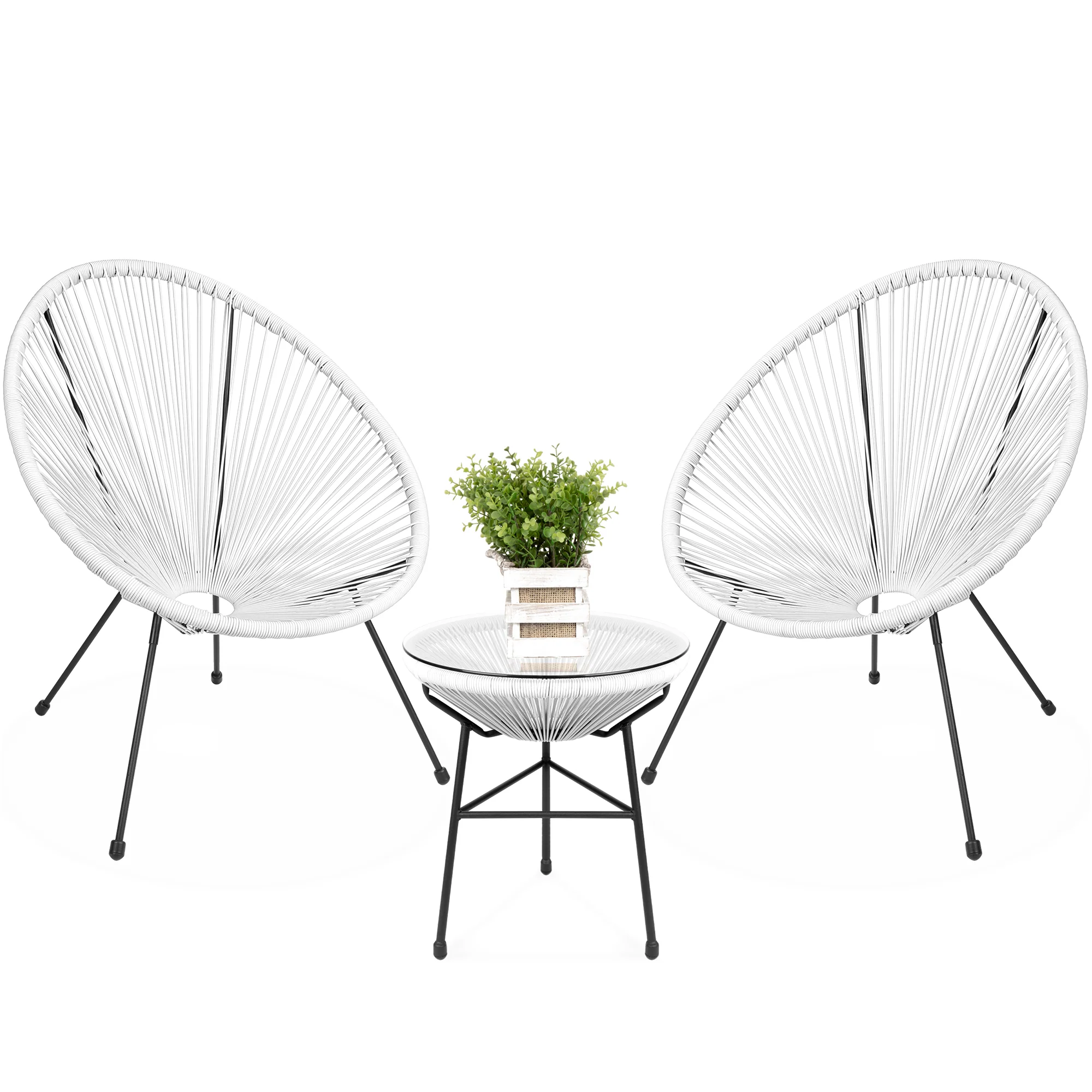 3-Piece All-Weather Patio Acapulco Bistro Set w/ Rope, Glass Top Table - Image 22