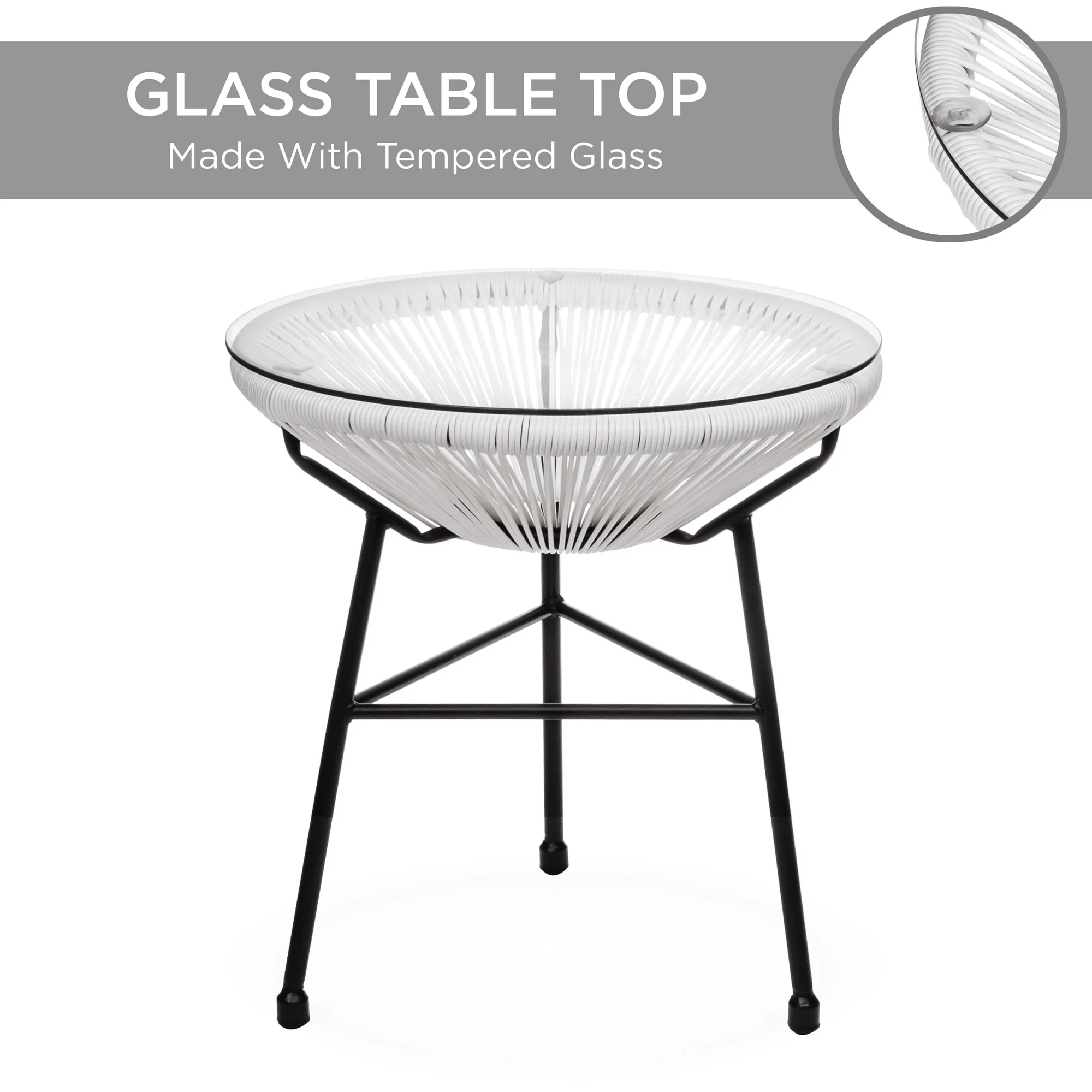 3-Piece All-Weather Patio Acapulco Bistro Set w/ Rope, Glass Top Table - Image 26