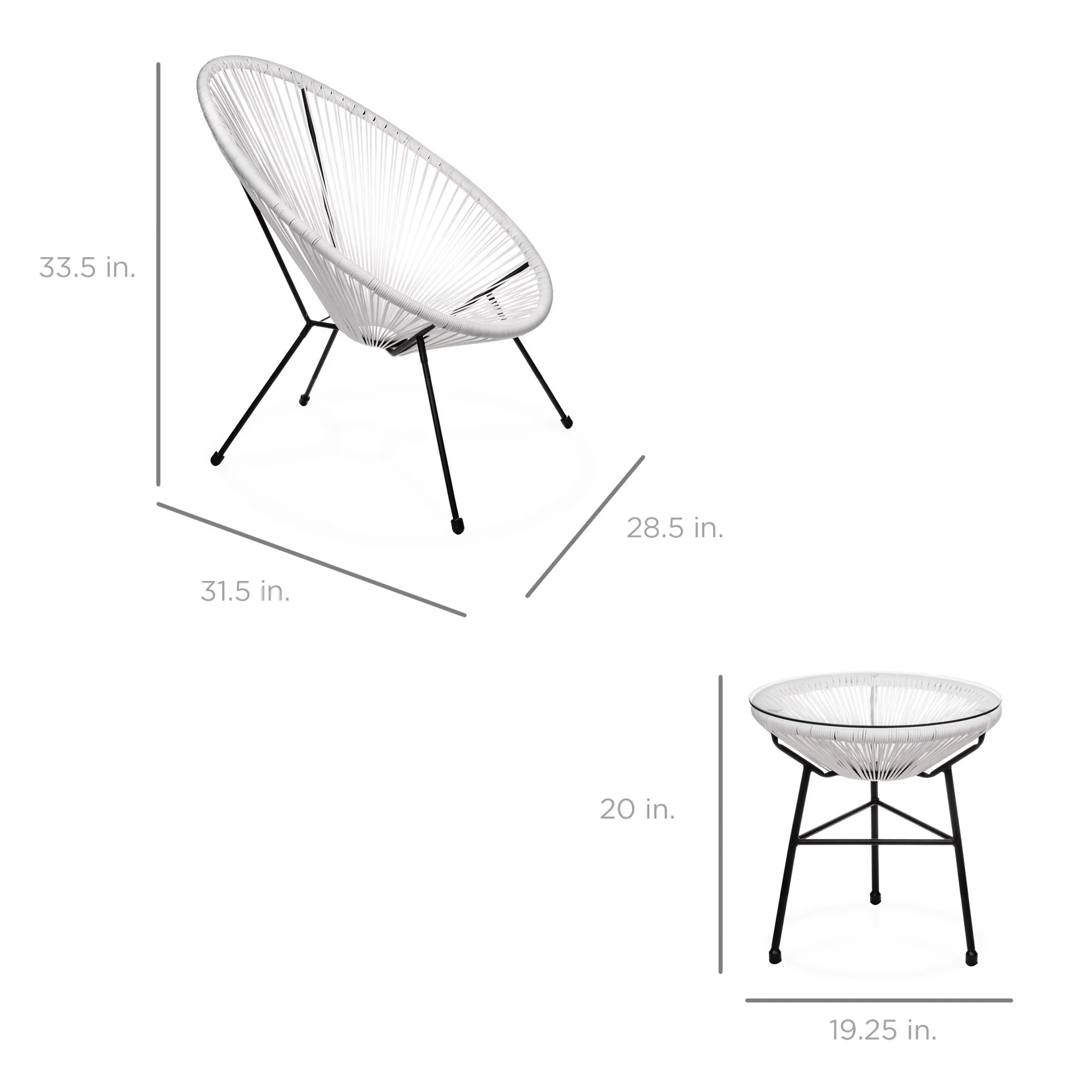 3-Piece All-Weather Patio Acapulco Bistro Set w/ Rope, Glass Top Table - Image 28