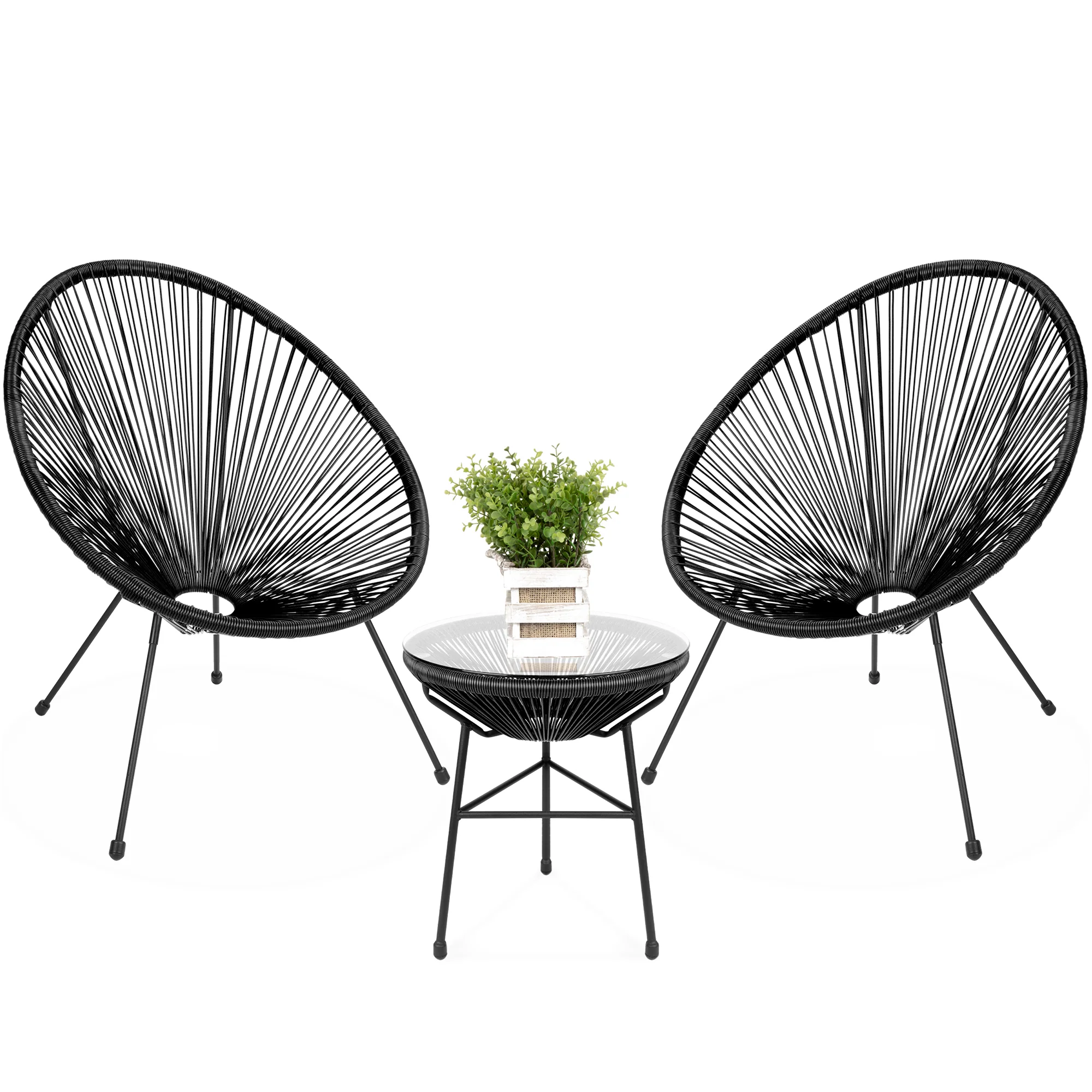 3-Piece All-Weather Patio Acapulco Bistro Set w/ Rope, Glass Top Table - Image 29