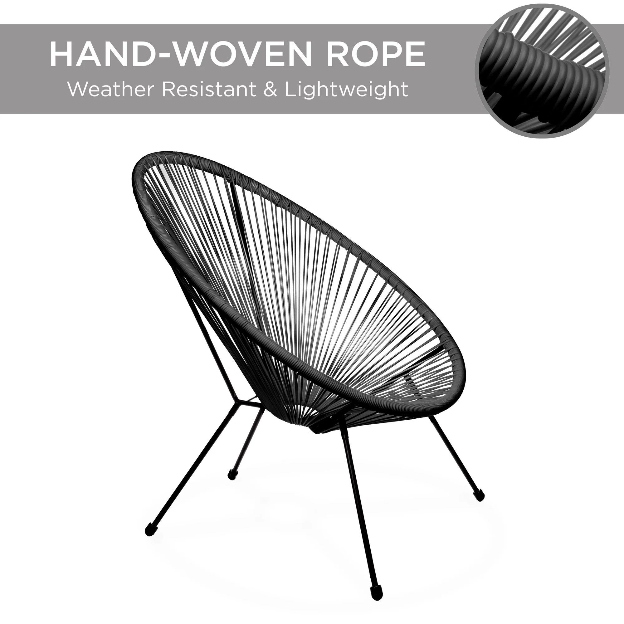 3-Piece All-Weather Patio Acapulco Bistro Set w/ Rope, Glass Top Table - Image 32