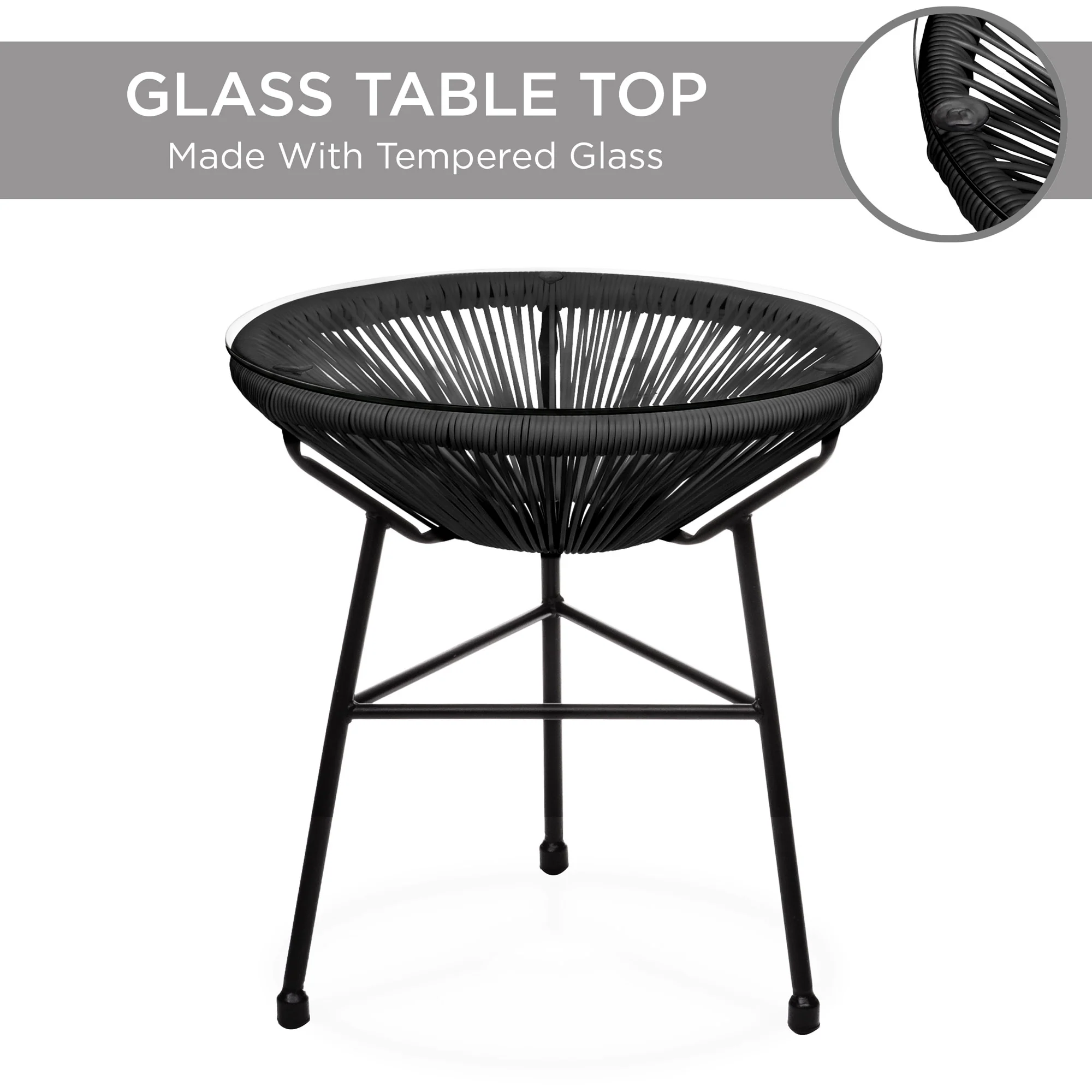 3-Piece All-Weather Patio Acapulco Bistro Set w/ Rope, Glass Top Table - Image 33