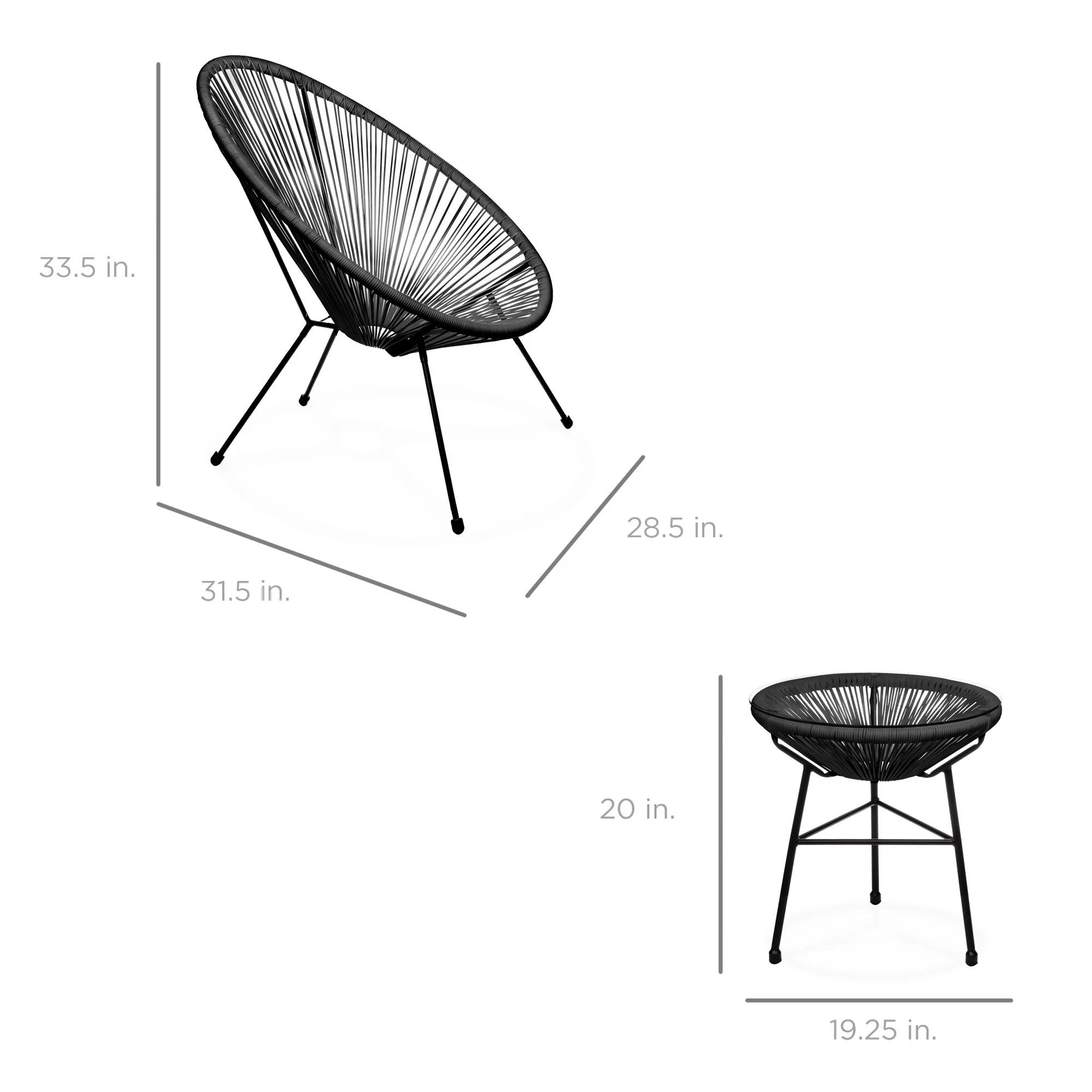 3-Piece All-Weather Patio Acapulco Bistro Set w/ Rope, Glass Top Table - Image 35