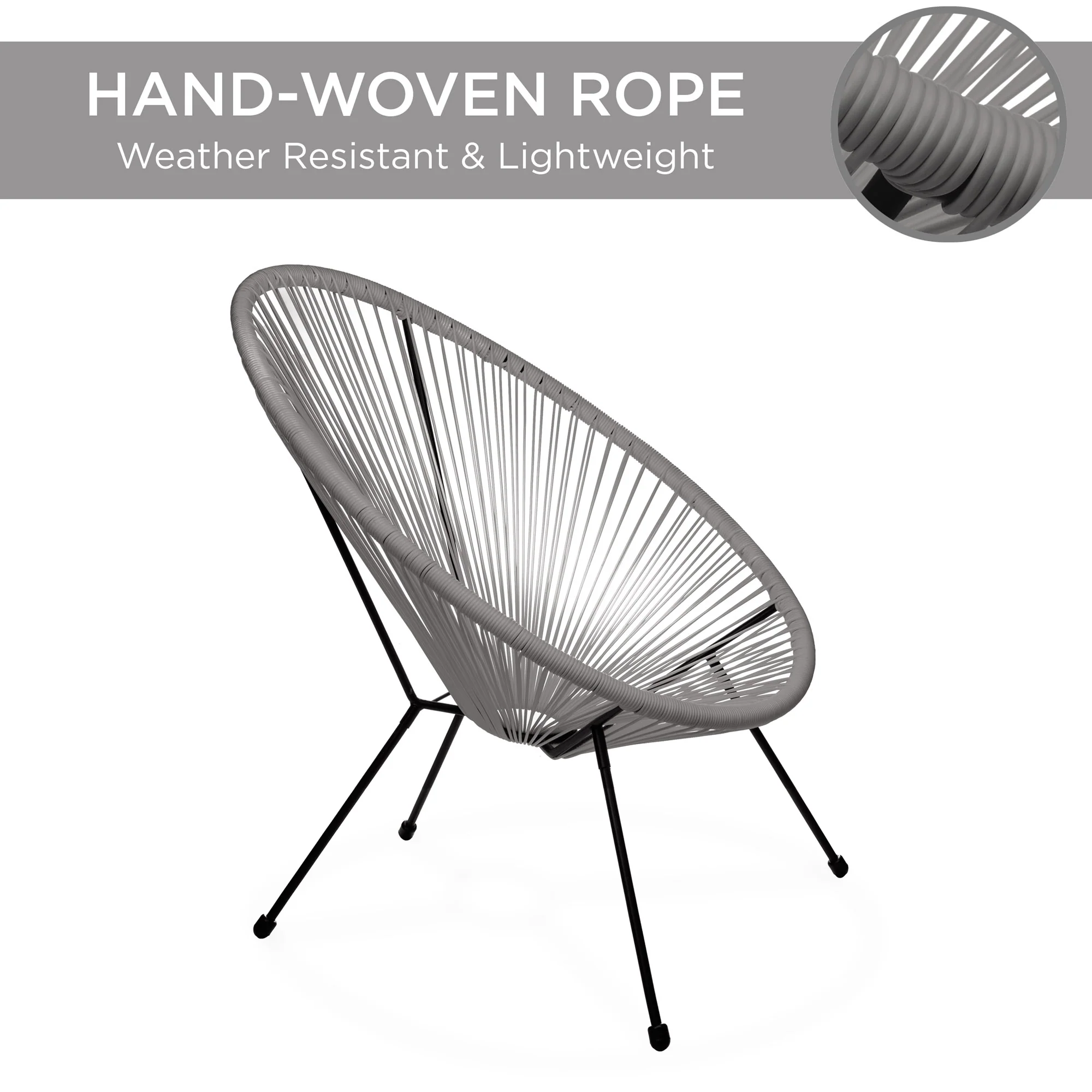 3-Piece All-Weather Patio Acapulco Bistro Set w/ Rope, Glass Top Table - Image 4