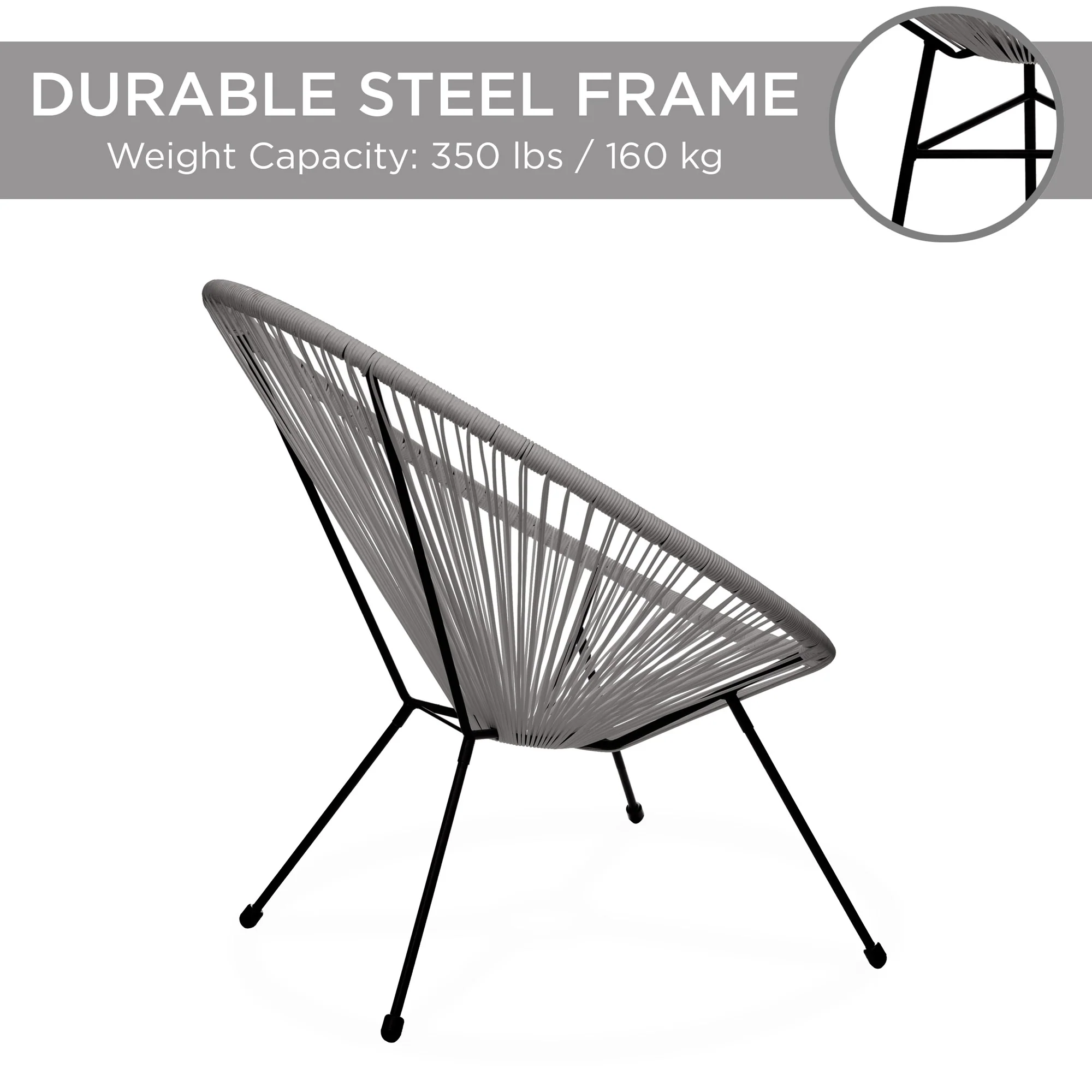 3-Piece All-Weather Patio Acapulco Bistro Set w/ Rope, Glass Top Table - Image 6