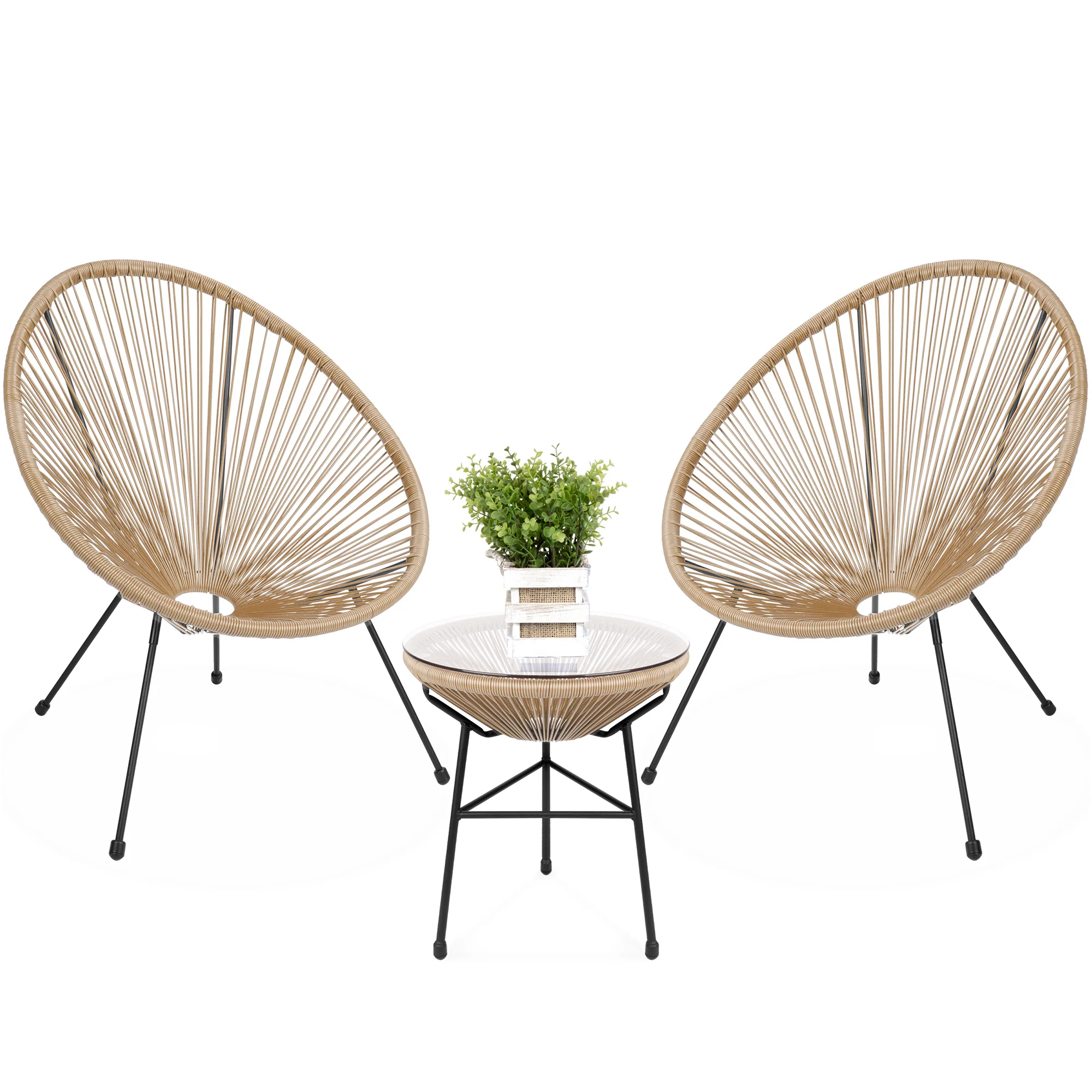 3-Piece All-Weather Patio Acapulco Bistro Set w/ Rope, Glass Top Table - Image 8