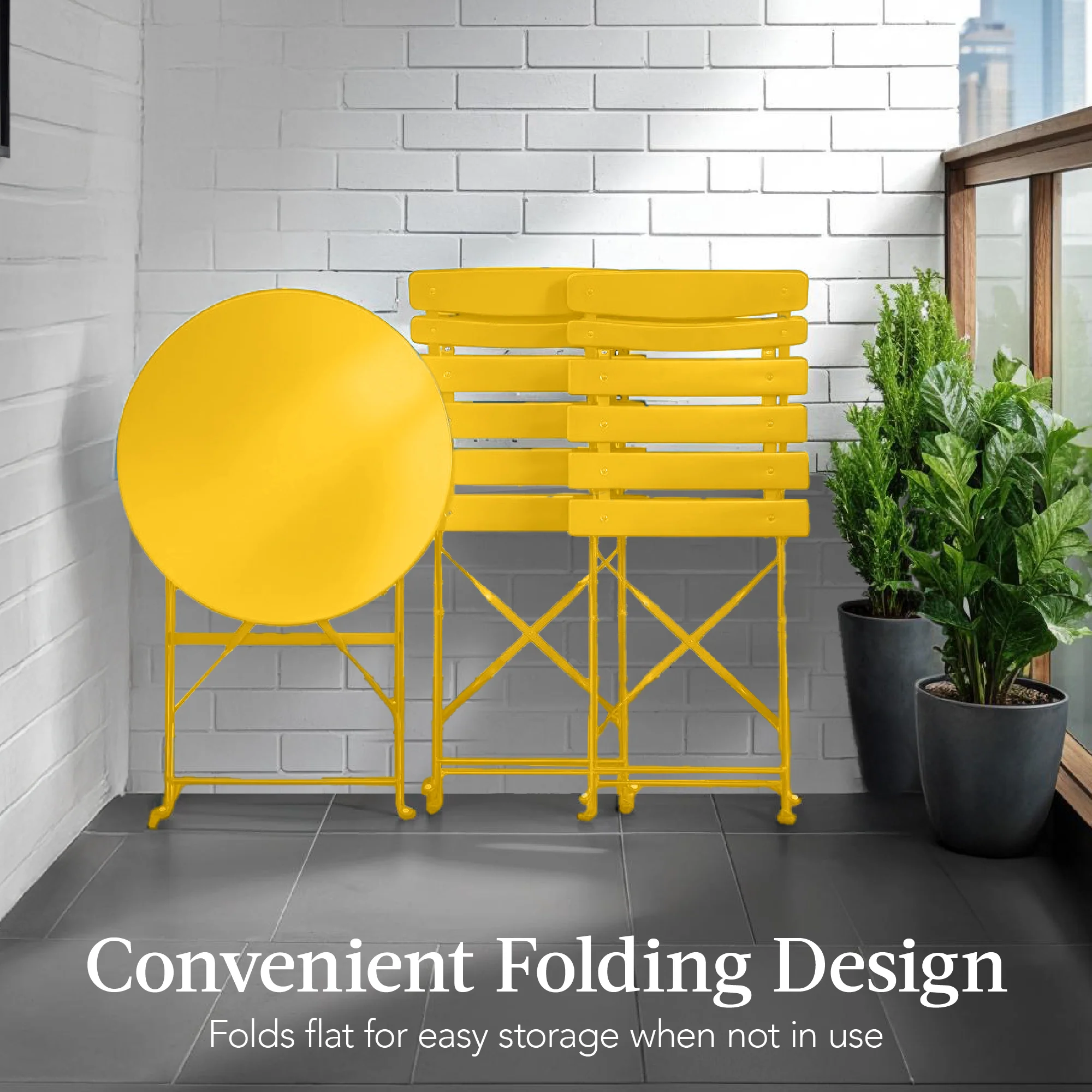 3-Piece Small Folding Patio Bistro Set w/ 2 Chairs - Image 101