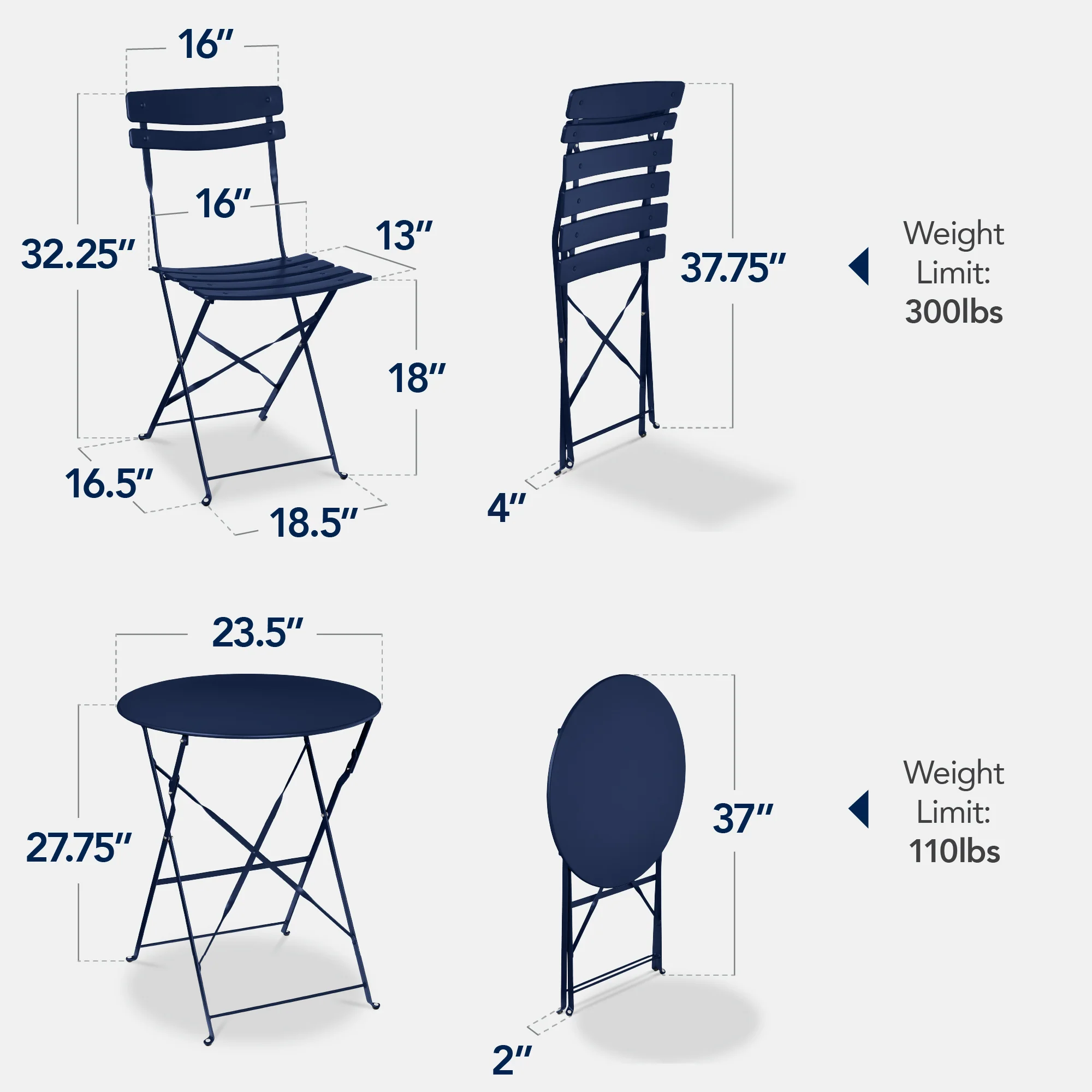 3-Piece Small Folding Patio Bistro Set w/ 2 Chairs - Image 114