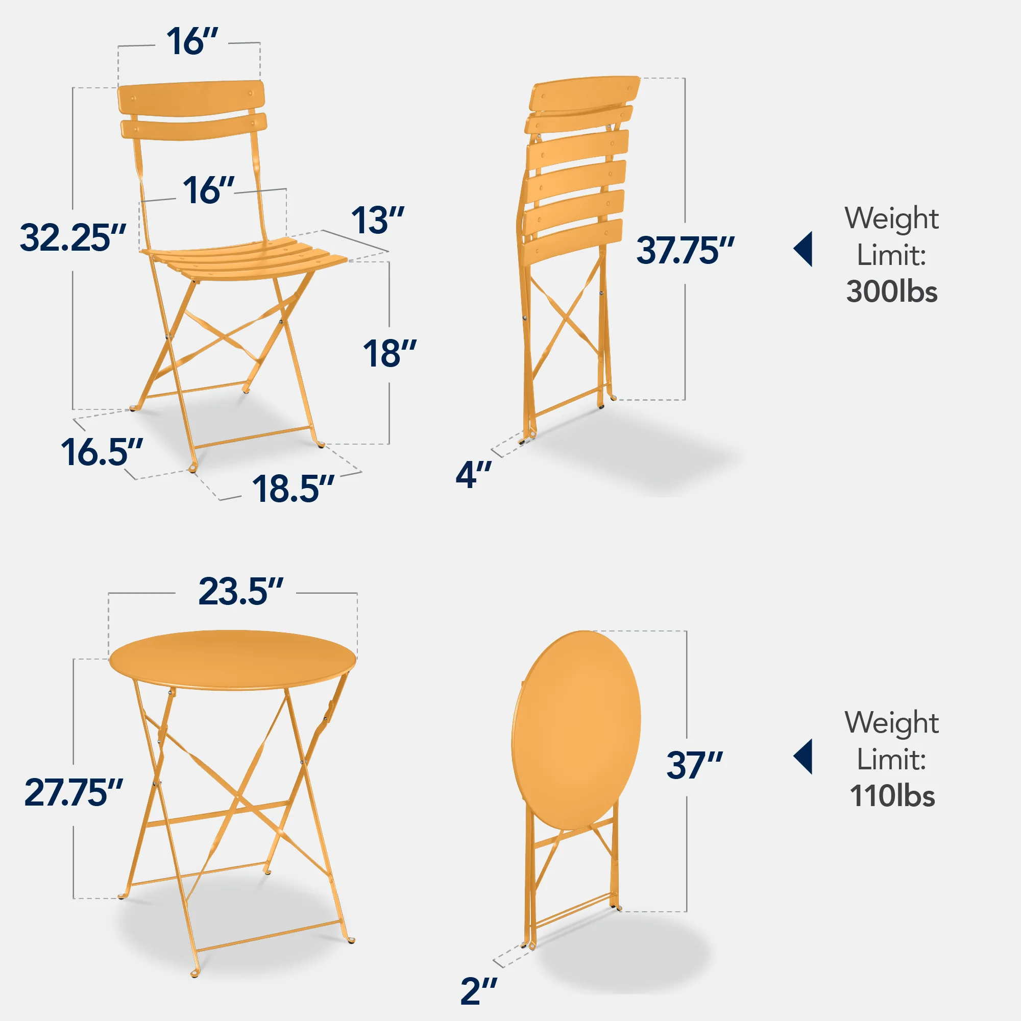 3-Piece Small Folding Patio Bistro Set w/ 2 Chairs - Image 138
