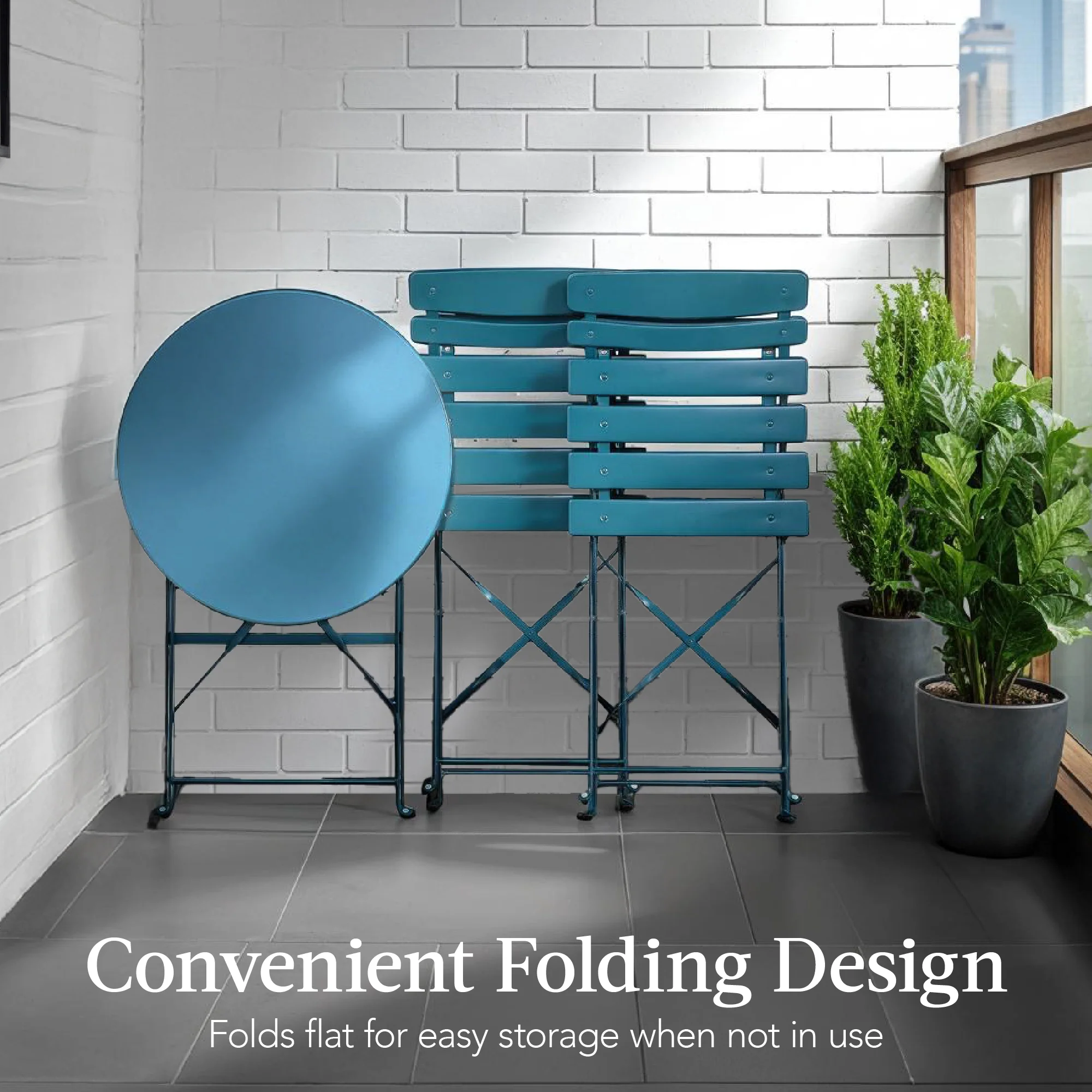 3-Piece Small Folding Patio Bistro Set w/ 2 Chairs - Image 149