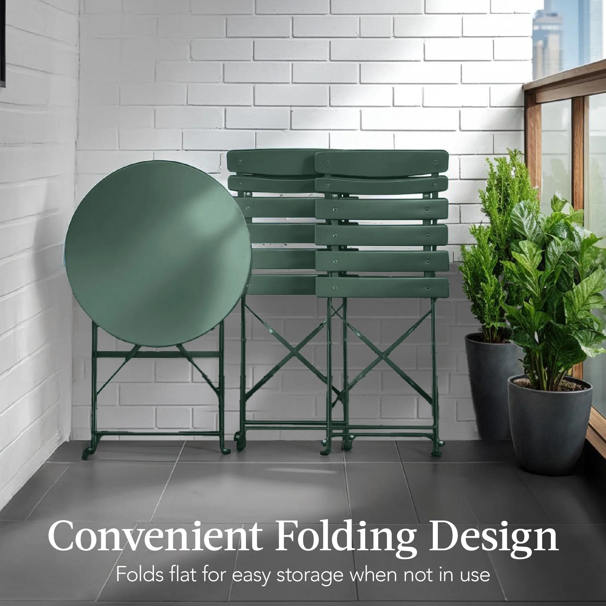 3-Piece Small Folding Patio Bistro Set w/ 2 Chairs - Image 157