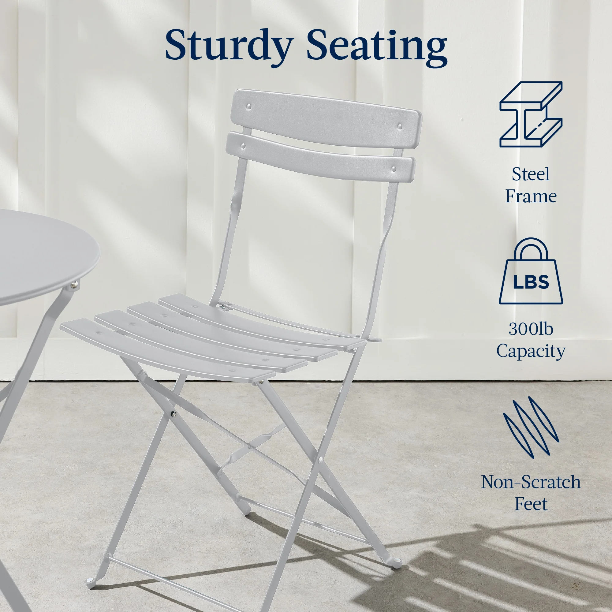 3-Piece Small Folding Patio Bistro Set w/ 2 Chairs - Image 23