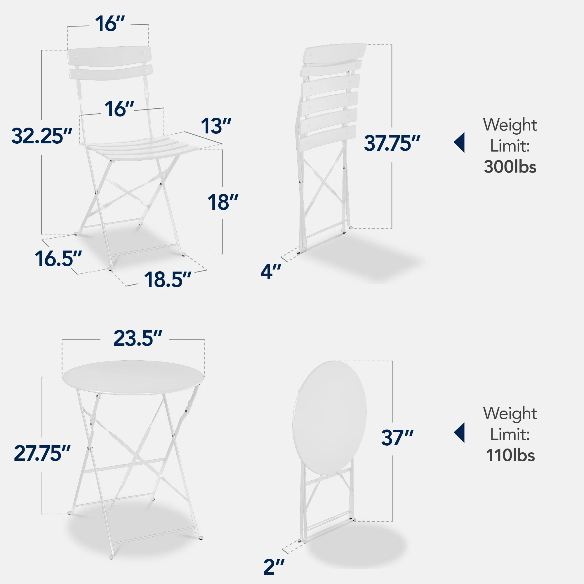 3-Piece Small Folding Patio Bistro Set w/ 2 Chairs - Image 42