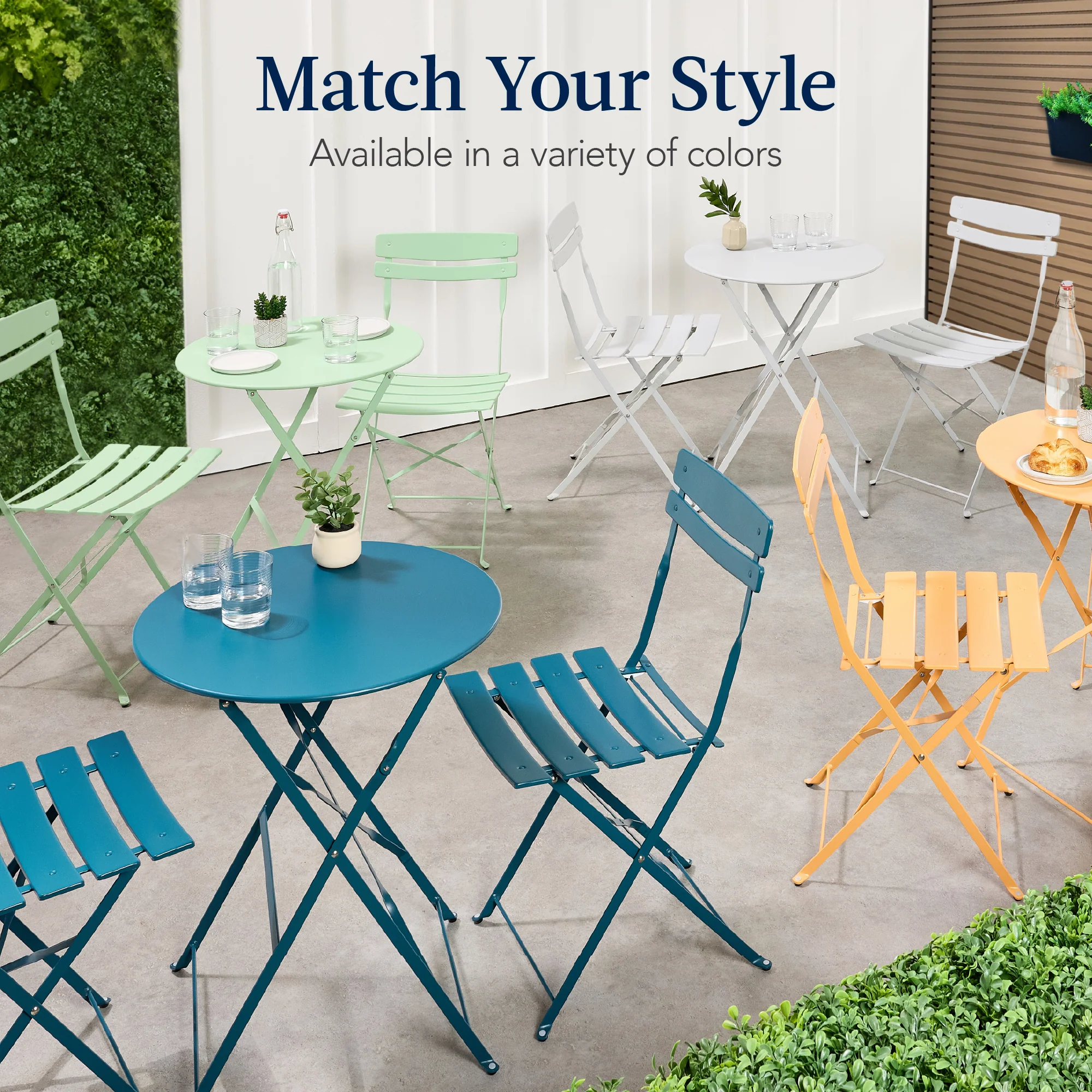 3-Piece Small Folding Patio Bistro Set w/ 2 Chairs - Image 44
