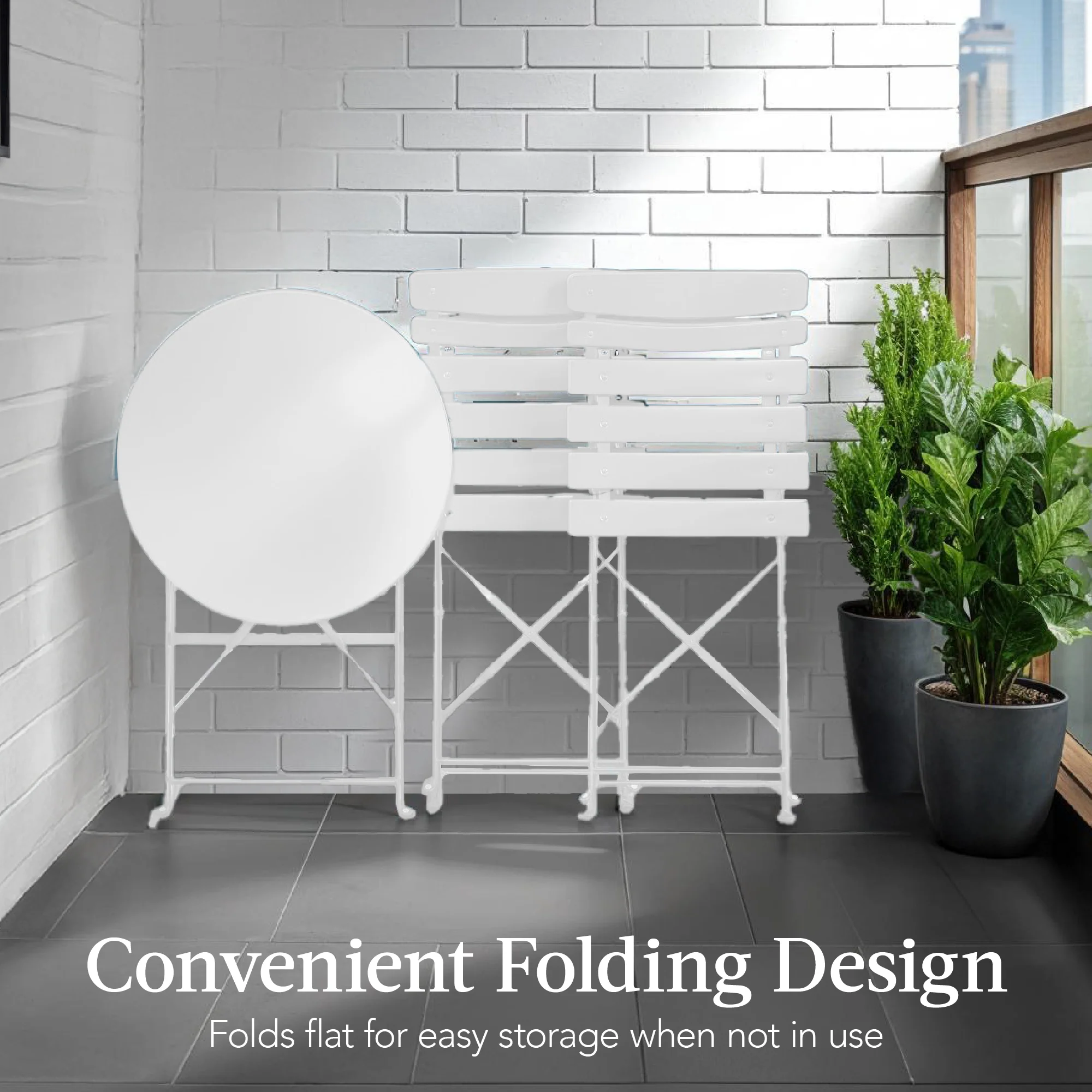 3-Piece Small Folding Patio Bistro Set w/ 2 Chairs - Image 45