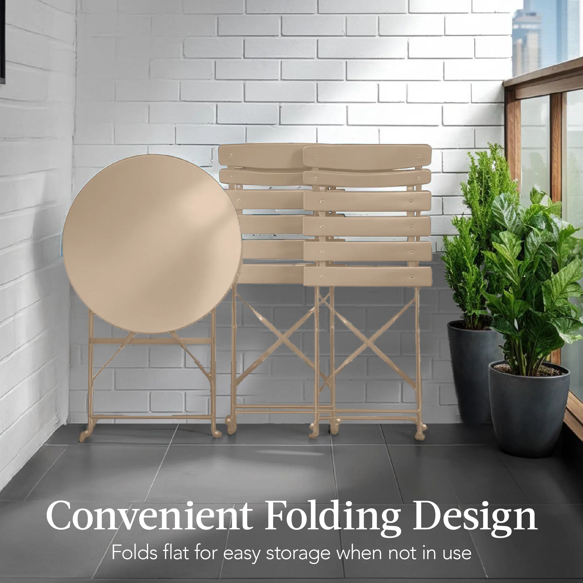 3-Piece Small Folding Patio Bistro Set w/ 2 Chairs - Image 5