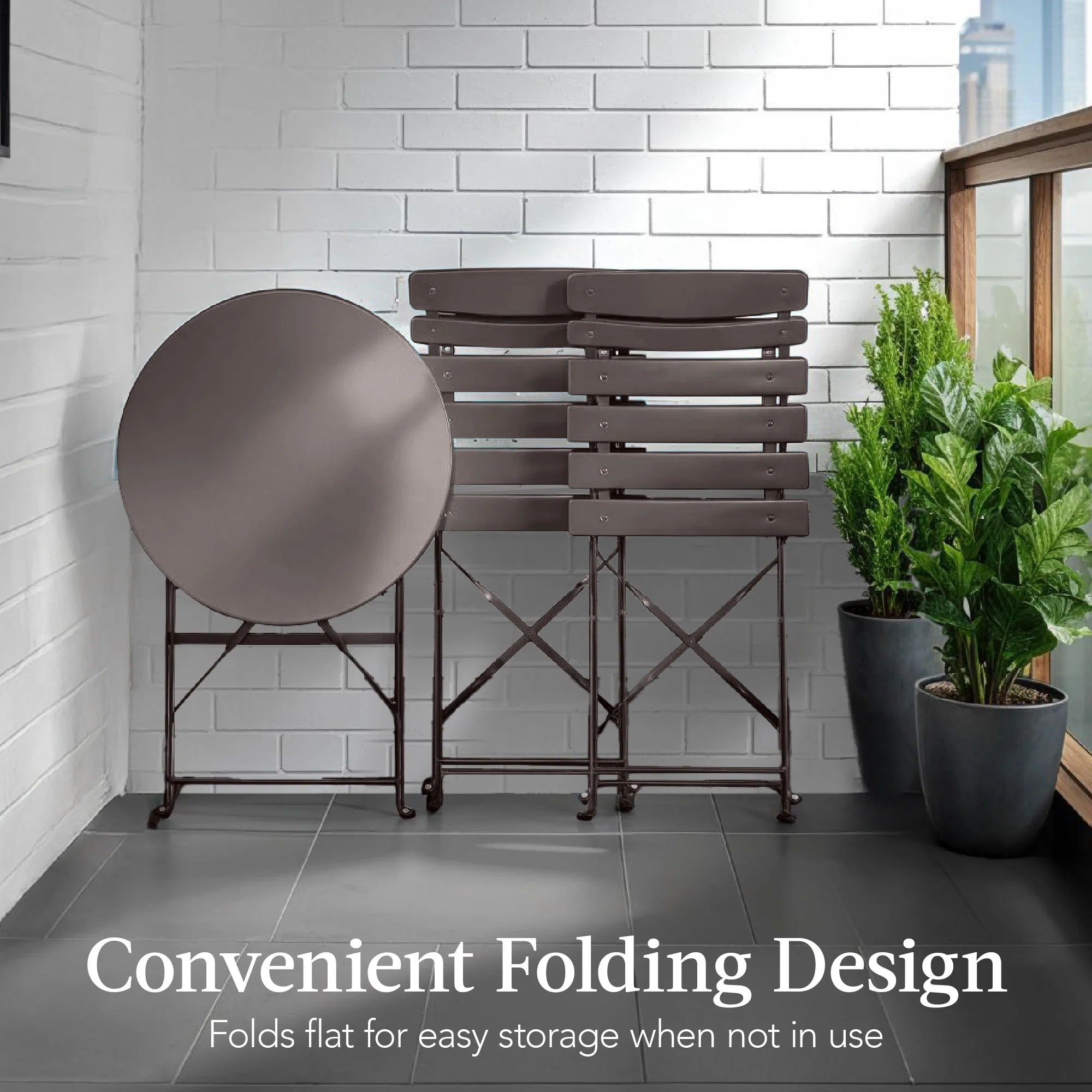 3-Piece Small Folding Patio Bistro Set w/ 2 Chairs - Image 53