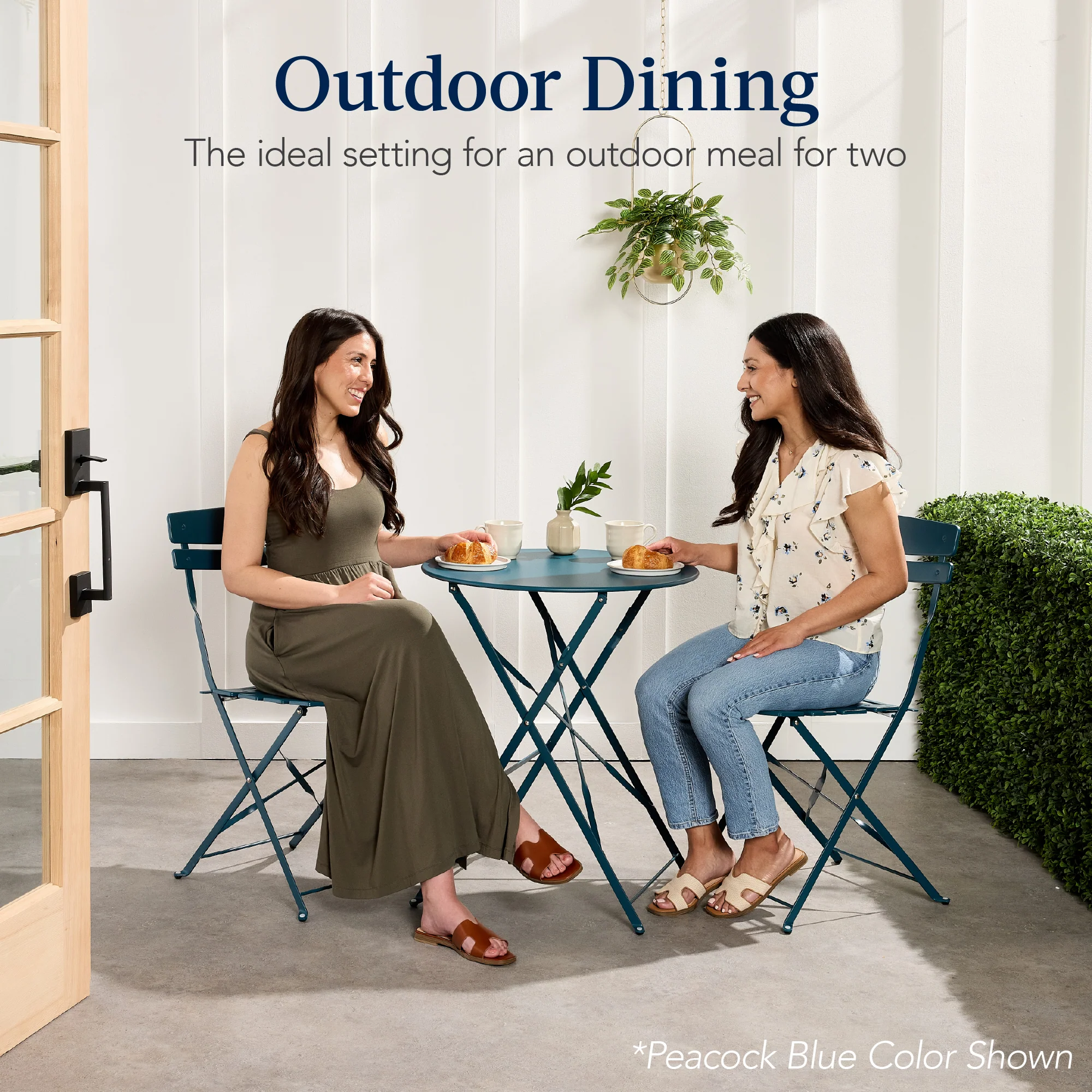 3-Piece Small Folding Patio Bistro Set w/ 2 Chairs - Image 59