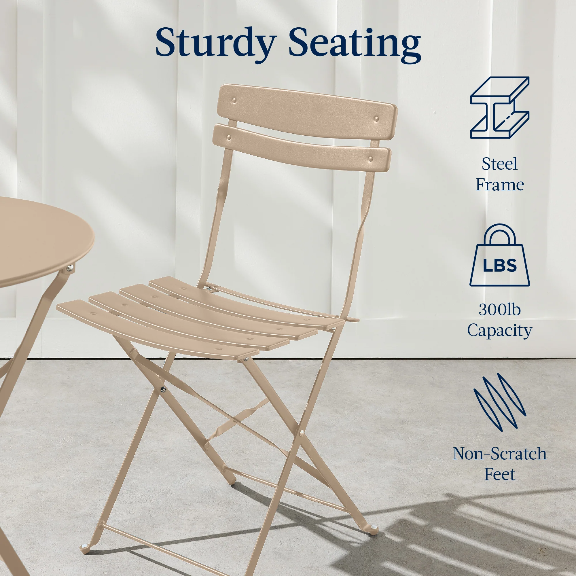 3-Piece Small Folding Patio Bistro Set w/ 2 Chairs - Image 7