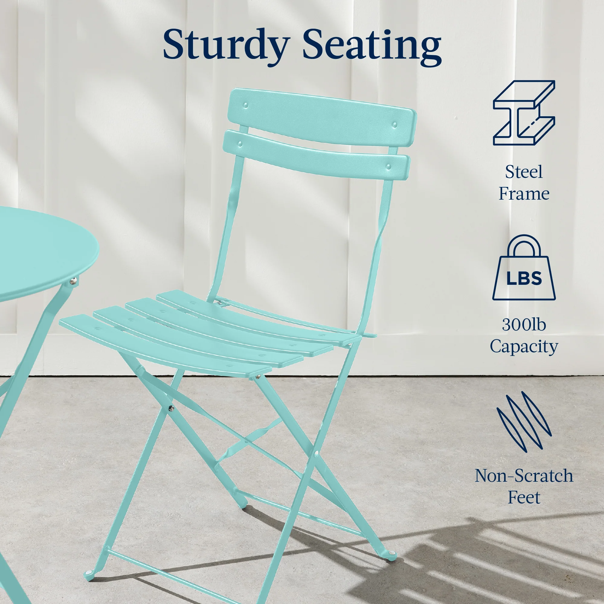 3-Piece Small Folding Patio Bistro Set w/ 2 Chairs - Image 87